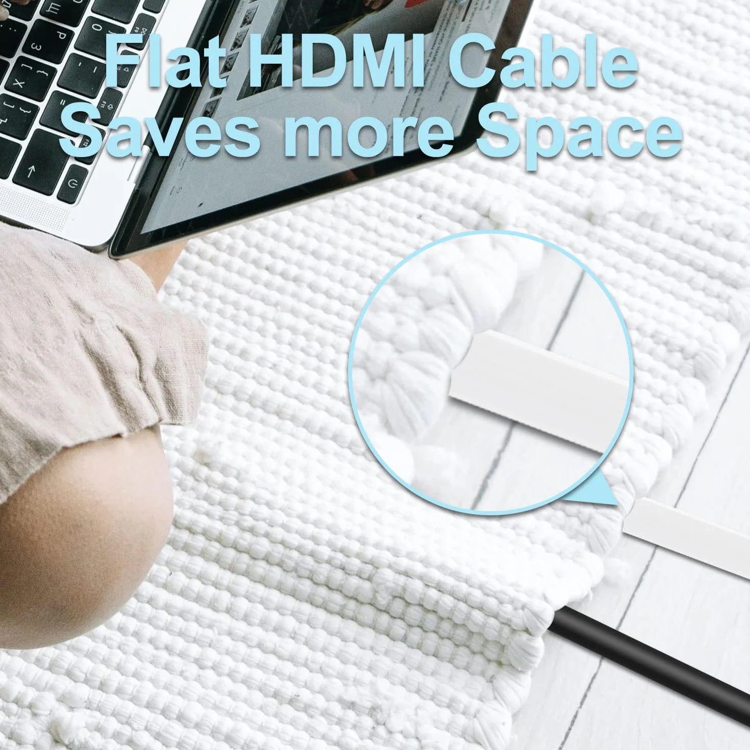 Postta Płaski kabel HDMI 4K HDMI2.0 z wbudowanym wzmacniaczem sygnału, obsługa 4K (2160P), 3D, 1080P, Ethernet, dźwięk zwrotny (biało-pomarańczowy)