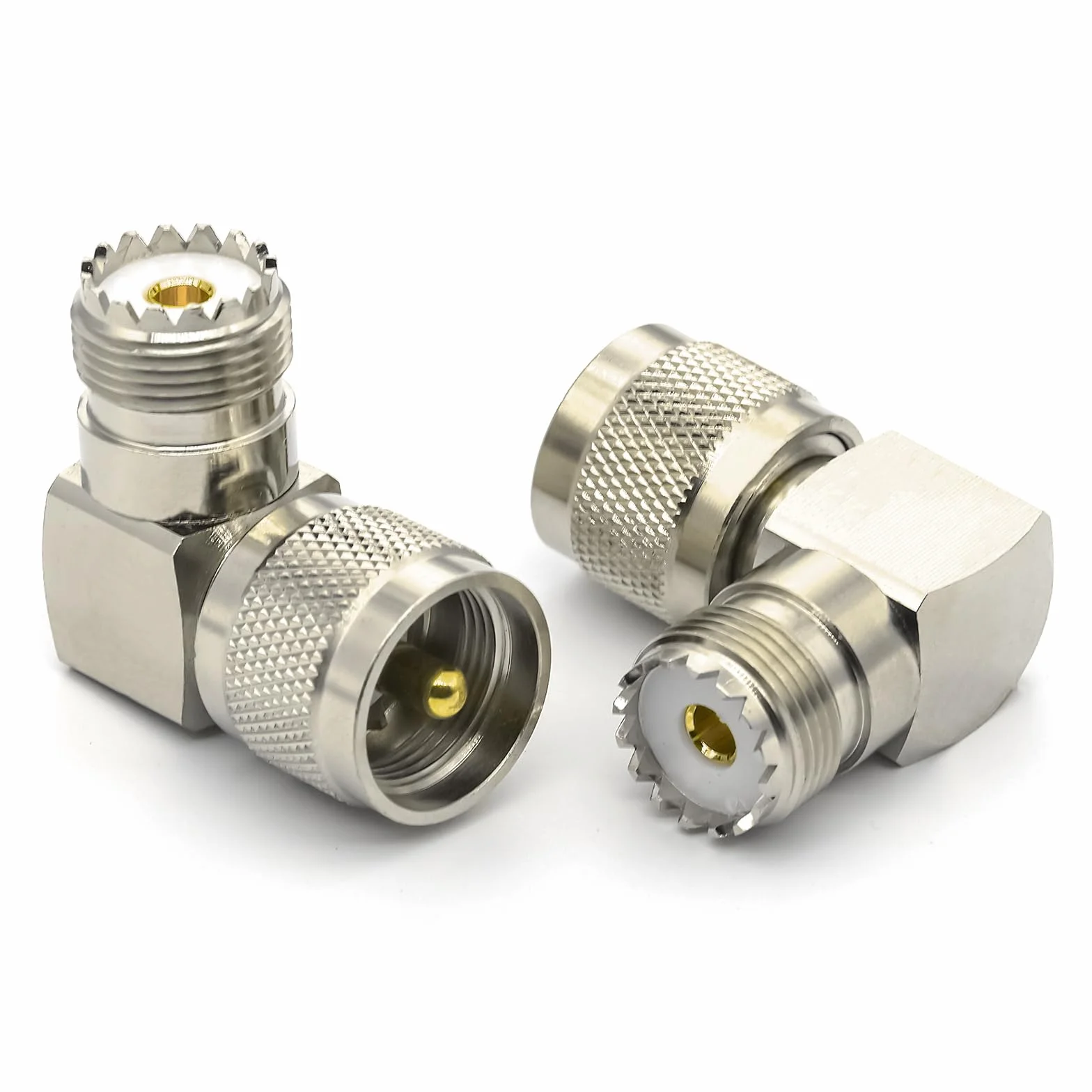 2 sztuki PL259 UHF adapter koncentryczny kątowy 90°, wtyczka PL259 do gniazda SO239, UHF SO239 wtyczka koncentryczna w kształcie litery L do radia CB, anten, mierników SWR i analizatorów