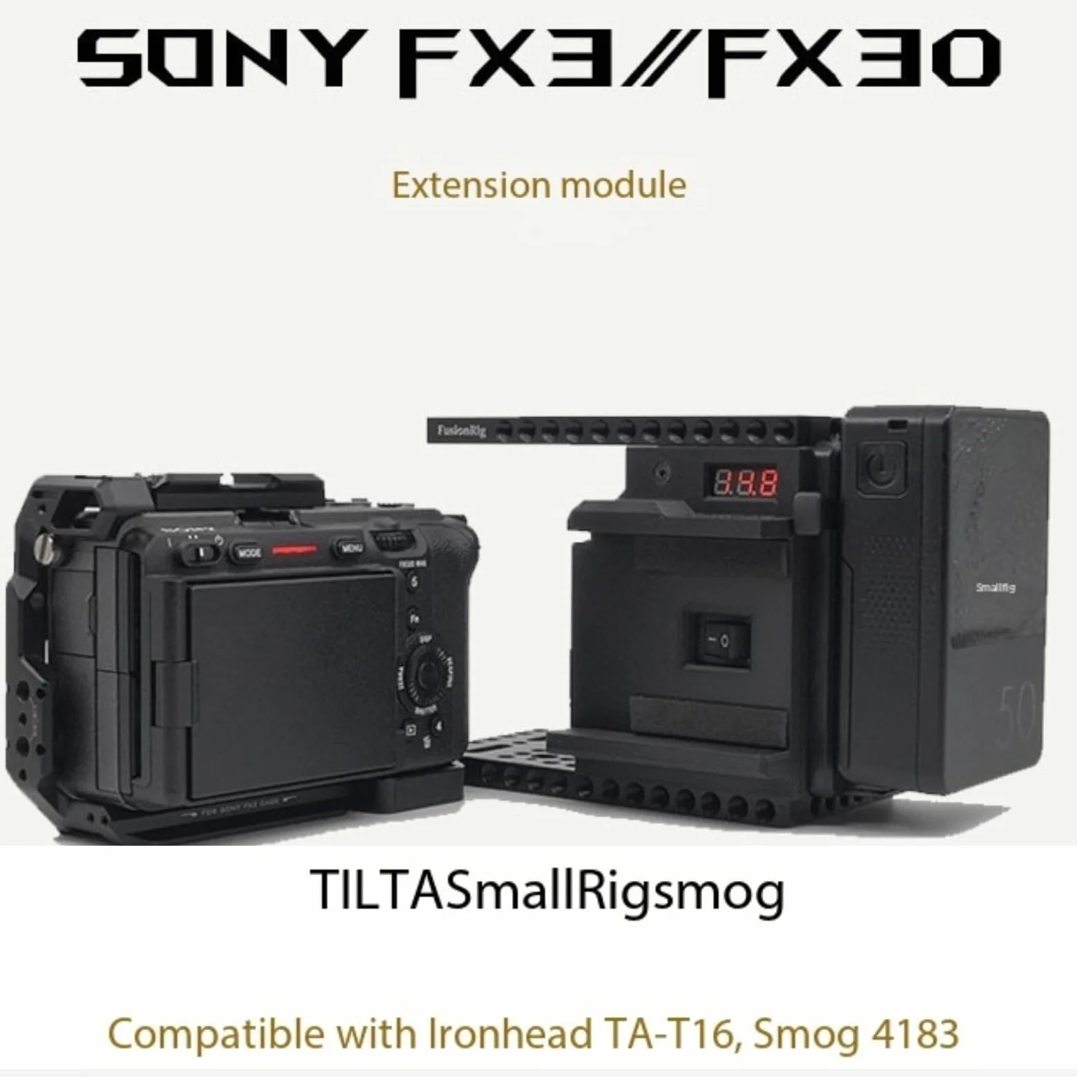 Fusion Rig Cineback moduł rozszerzający do aparatu z płytą montażową V, rozdzielacz D-Tap, pamięć ekranu Anti-Shock do Sony FX3/FX30
