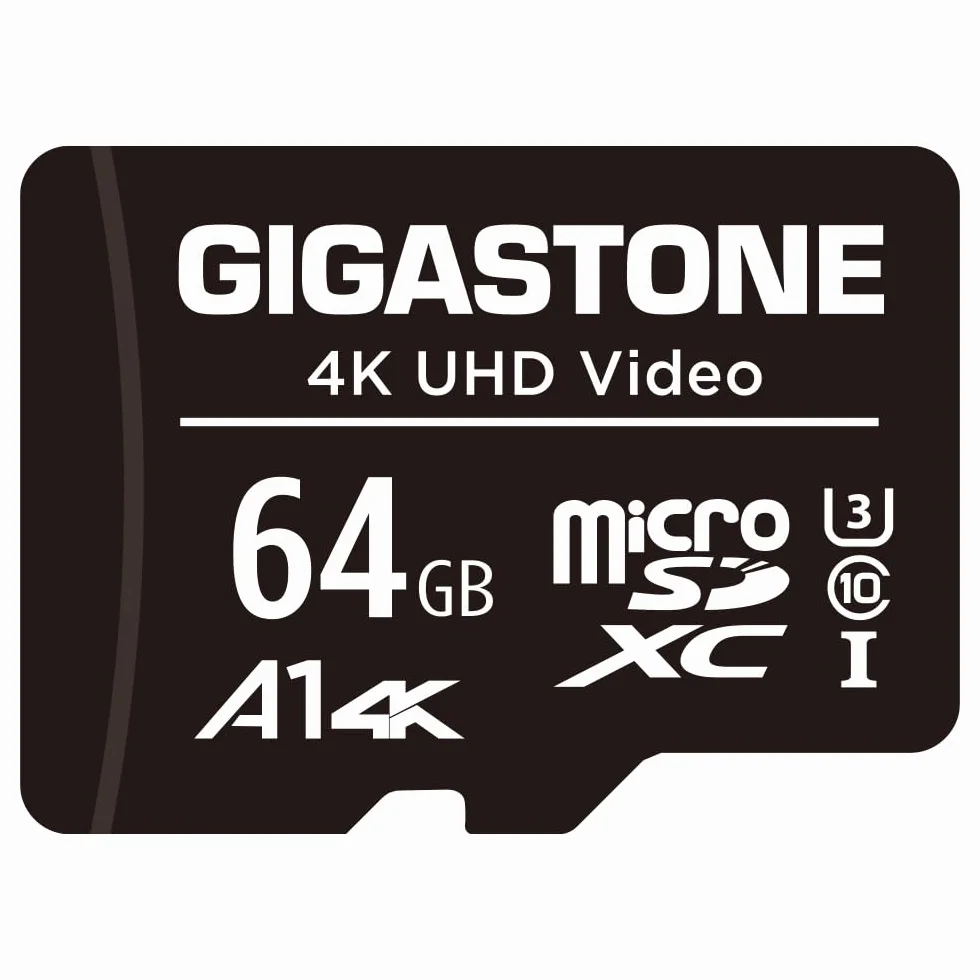 [Gigastone] 64GB Micro SD Card, 4K UHD Video, Surveillance Security Cam Action Camera Drone Professional, 90MB/s Micro SDXC UHS-I A1 Class 10, with Adapter