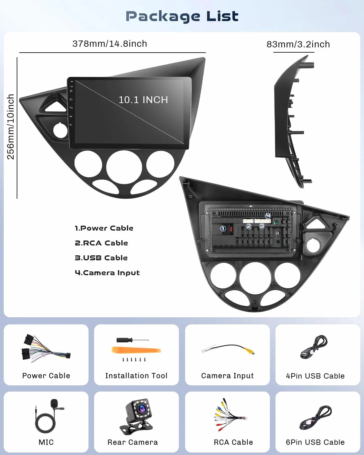 Roinvou Radio samochodowe do Ford Focus 1998-2005 Wireless CarPlay Android Auto MirrorLink, 9-calowy ekran dotykowy radia z Bluetooth EQ FM UI SWC Kamera cofania