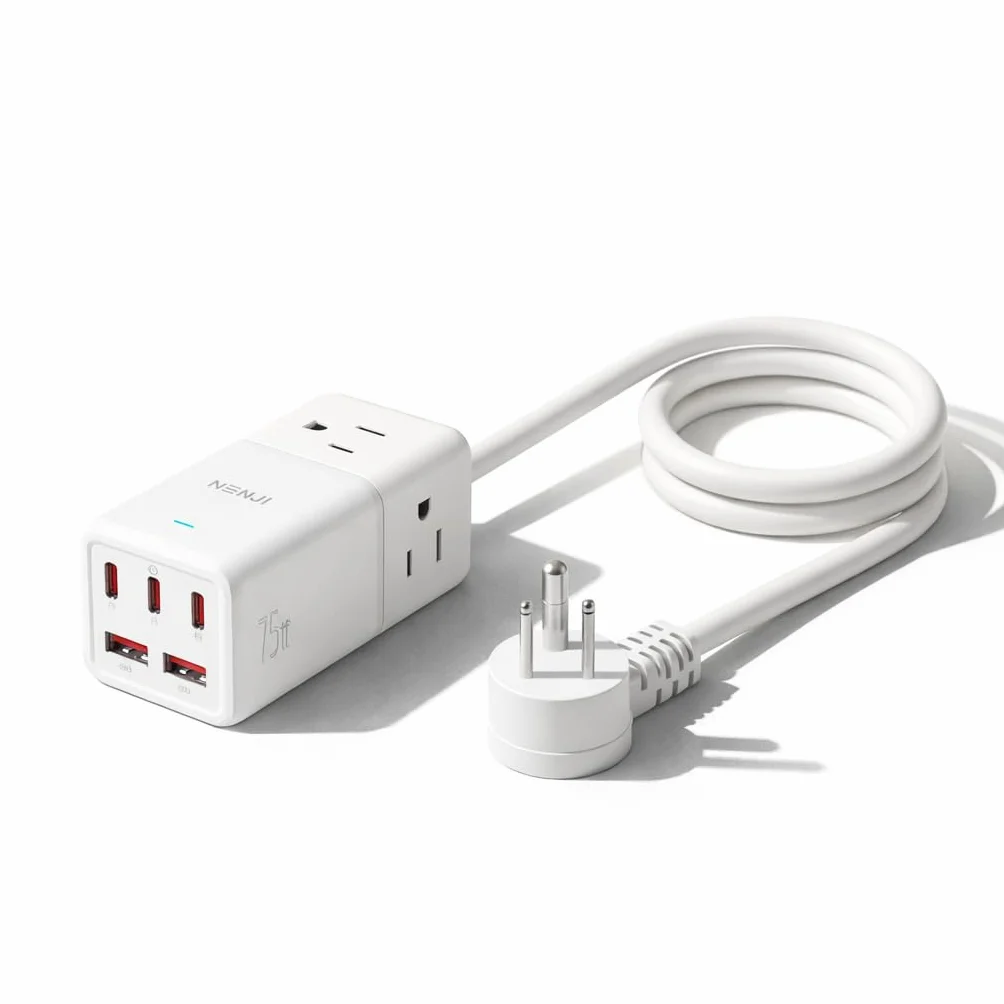 NENJI Super szybka stacja ładująca GaN USB-C 75 W, listwa zasilająca 8 w 1 z 5 portami USB i 3 gniazdami AC, inteligentne ładowanie, szybka ładowarka PD do iPhone'a, Samsunga, iPada, MacBooka