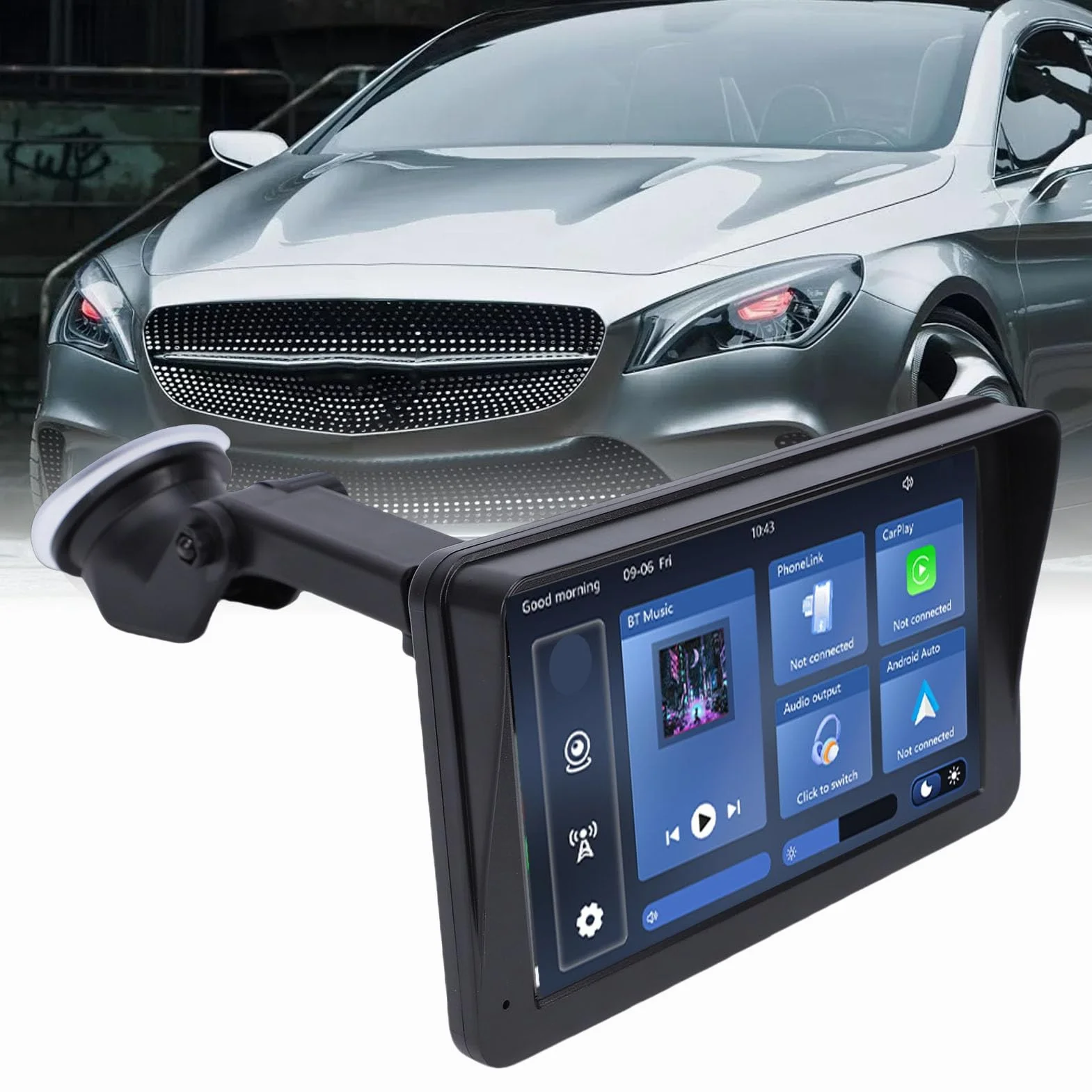 Bnineteenteam Bezprzewodowy Ekran do Odtwarzania Samochodu, Przenośny Samochodowy Zestaw Stereo ze Szkła ABS z 7-calowym Ekranem Dotykowym HD, łączem Auto Mirror Link i Radiem FM dla Wszystkich