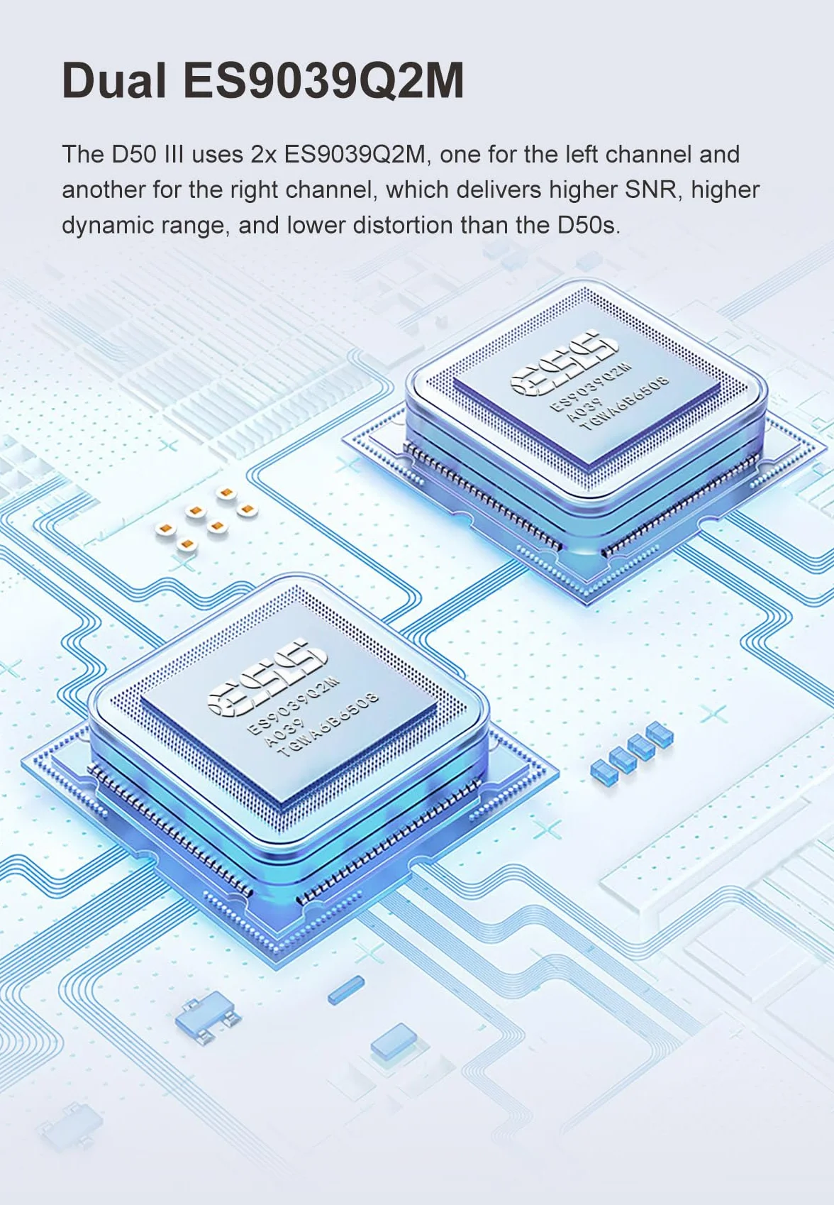 Topping D50 III DAC z podwójnym chipem ES9039Q2MIII, XMOS XU-316, Qualcomm QCC5125, DSD512, USB-C (czarny)