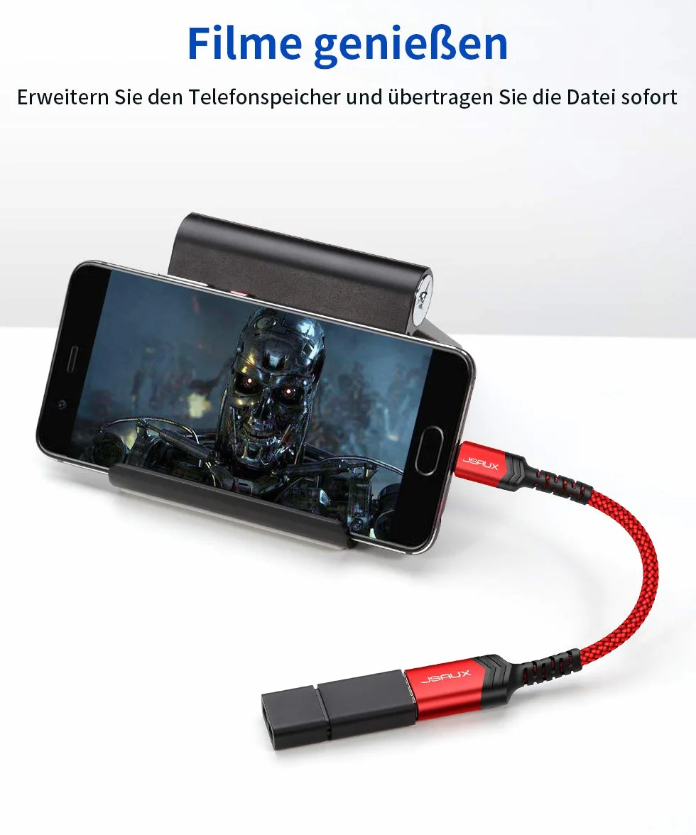 JSAUX Adapter USB C na USB [2 sztuki], OTG USB typu C, adapter kompatybilny z iPhone 16 Pro Max/15 Pro Max, iPad, MacBook Pro/Air, Galaxy S24/S23/S22 Ultra, Huawei P50, czerwony