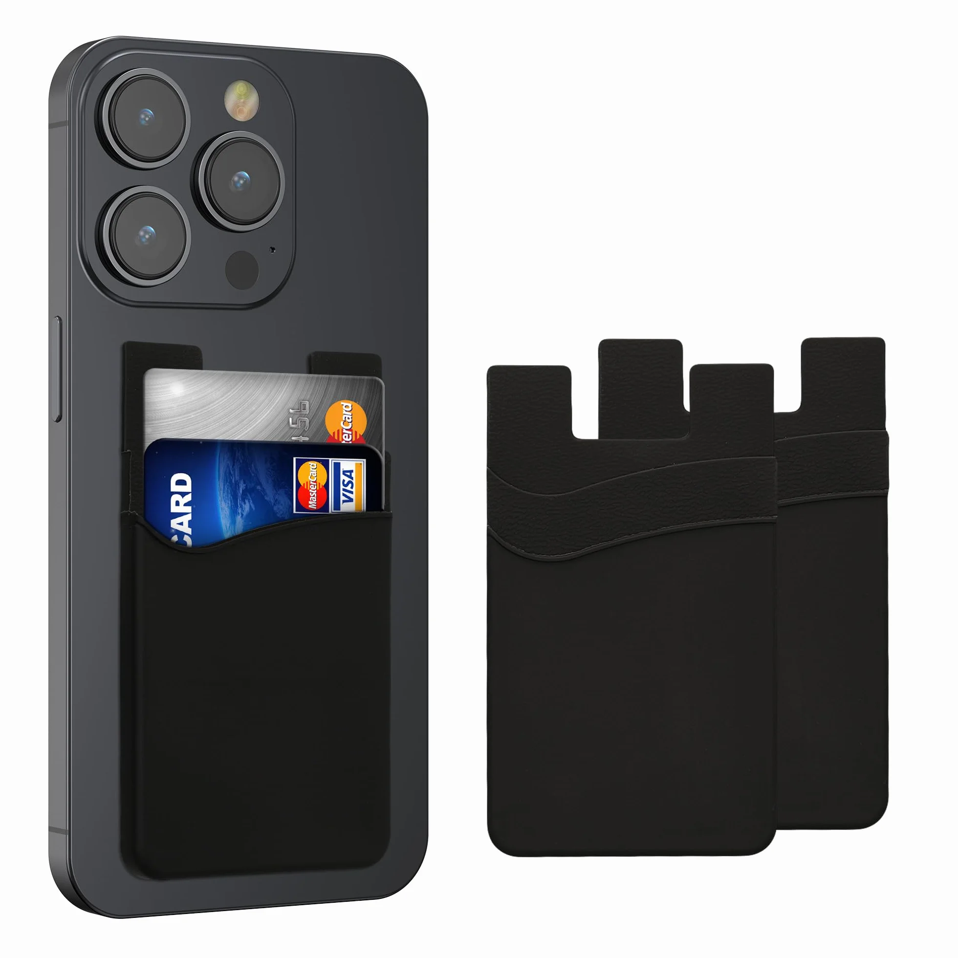 kwmobile Przyklejane etui na karty do telefonu (zestaw 3) - silikonowe etui na karty podwójne gniazdo portfel - przykleja się do tyłu telefonu - czarny/czarny/czarny