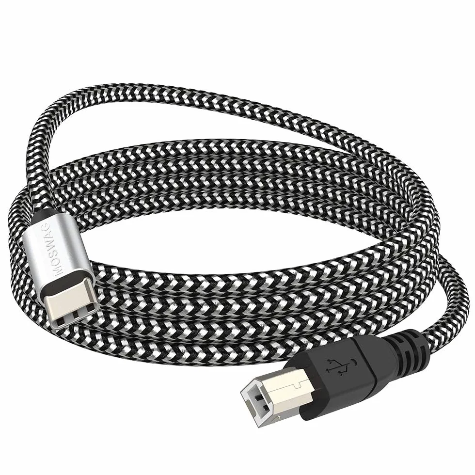 MOSWAG Kabel USB B do USB C 480 Mbps 10 m, kabel do drukarki MIDI, wytrzymały nylonowy płaszcz i aluminiowa wtyczka, do drukarek, keyboardów MIDI, smartfonów, syntezatorów, interfejsów audio