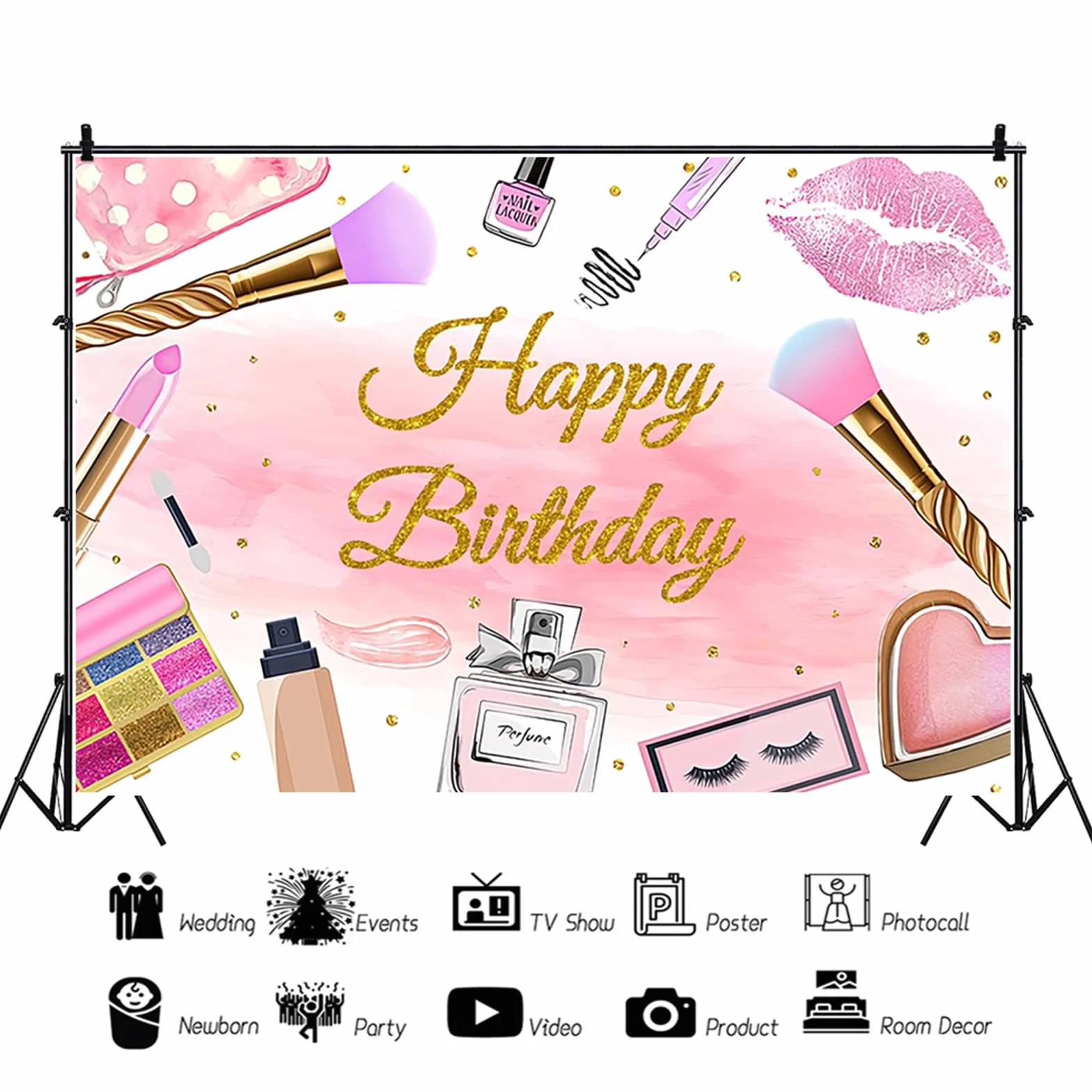 Spa 'Happy Birthday' tło dla dziewcząt różowe kosmetyki tło fotograficzne urodziny makijaż impreza tematyczna słodkie 16. materiały dekoracyjne rekwizyty do fotobudki