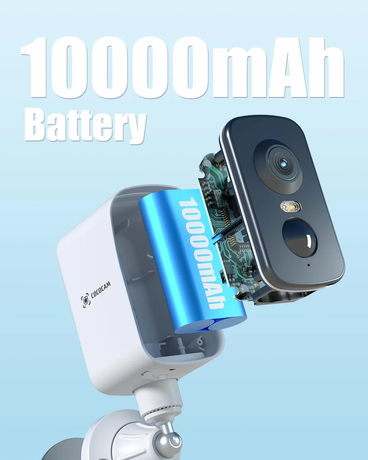 COCOCAM 4G przenośna magnetyczna bezprzewodowa kamera bezpieczeństwa, kamera 2K do wewnątrz/na zewnątrz do kampera/na kemping/podróż, obrót 300°, bateria 10000 Ahm, wykrywanie ludzi PIR(bez WIFI)