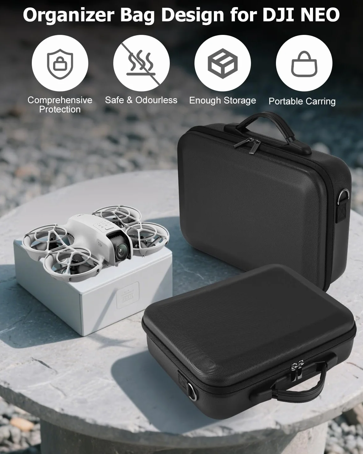 torba na drona DJI Neo, przenośna torba na przechowywanie, etui PU do podróży na DJI Neo i akcesoria do baterii pilota RC-N3, Czarny