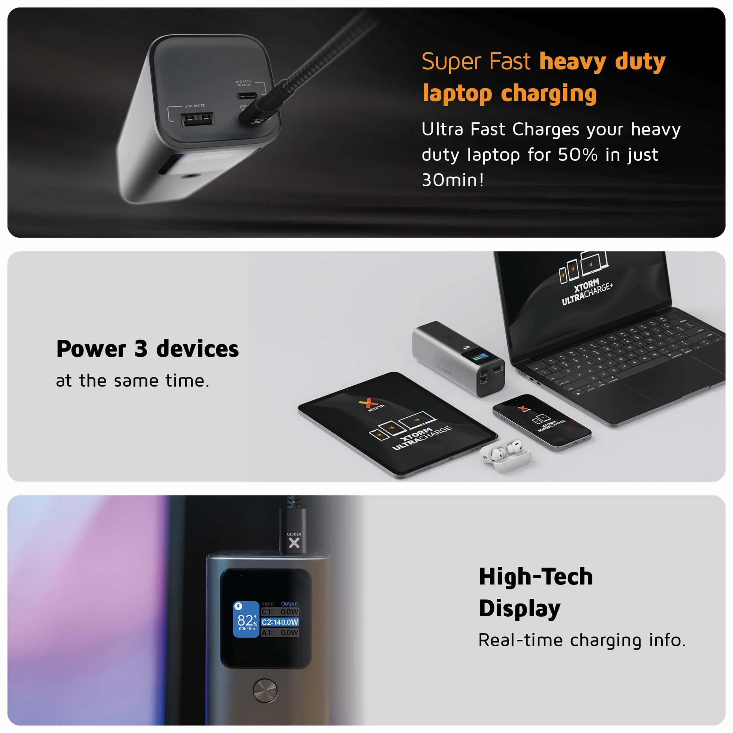 Xtorm Nova Ultra Zewnętrzna bateria 27600 mAh, lekka ultra cienka bateria zewnętrzna, przenośna ładowarka USB-C 140 W do laptopa, iPhone'a, Samsung Galaxy i Plus, szybkie ładowanie, 2 porty USB-C