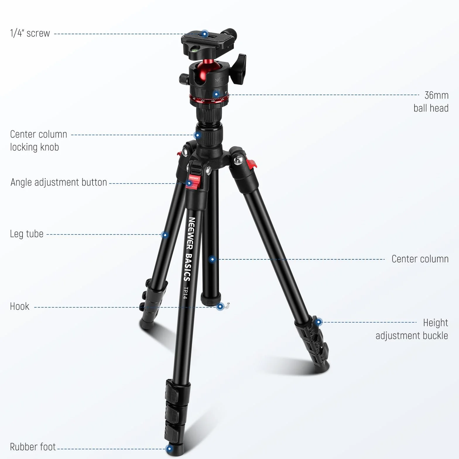 NEEWER BASICS Statyw Aparat podróżny 182 cm, lekki przenośny statyw DSLR z głowicą kulową, płyta QR Arka, uchwyt na telefon kompatybilny z iPhone do zdjęć i filmów, Max 6 kg, TP14