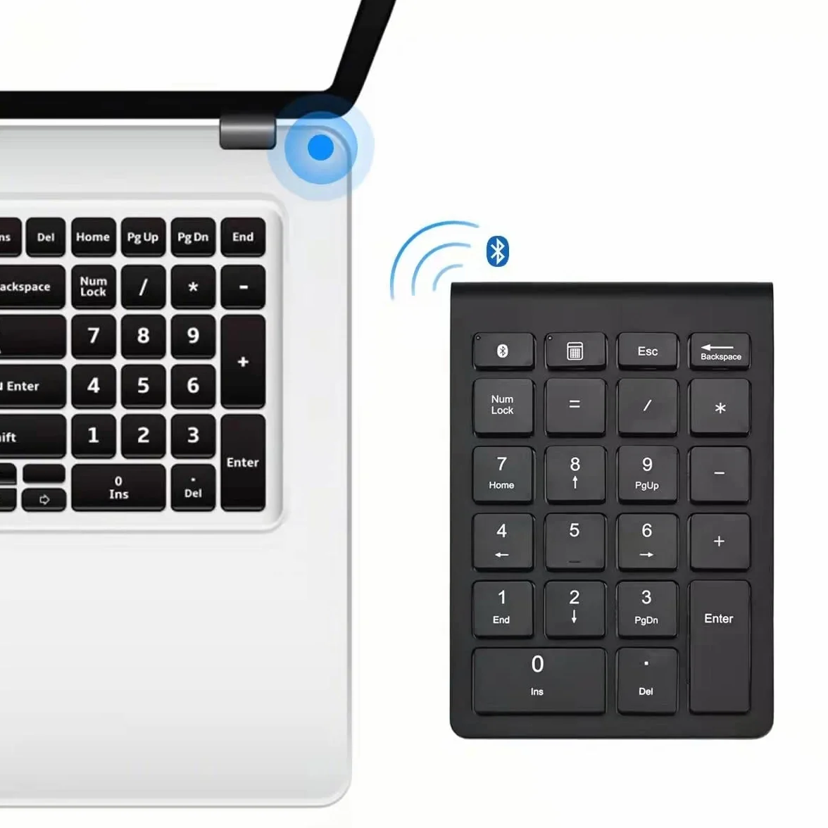 Bezprzewodowa klawiatura numeryczna, Podazz Bluetooth podkładka numerowa przenośna 22 klawisze wielofunkcyjne zewnętrzne rozszerzenie klawiatury do laptopa, tabletu, notebooka, PC, iMac, Android, iOS