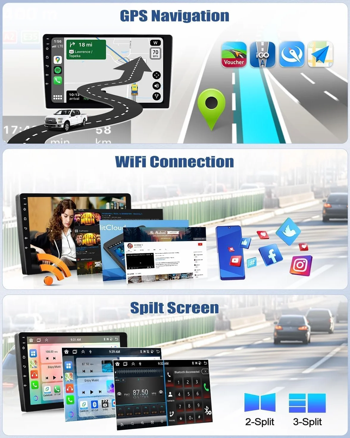 [4+64 GB] Odtwarzacz samochodowy CAMECHO z systemem Android 15 dla Fiat Ducato i Citroën Jumper bezprzewodowy CarPlay i Android Auto 9-calowy 2-DIN Bluetooth 5.0 GPS WiFi 32EQ mikrofon kamera cofania