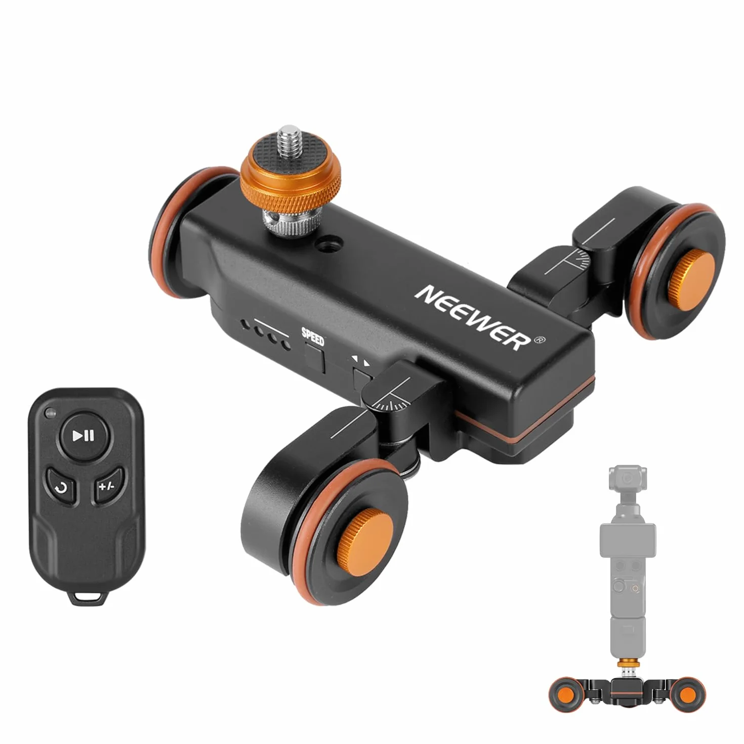 NEEWER Bezprzewodowa kamera wideo z 3 kółkami, 3 biegi, zmotoryzowana szyna elektryczna Dolly Auto z pilotem zdalnego sterowania, kompatybilna z kamerą DSLR, kamerą Gopro iPhone, smartfonem (czarny)