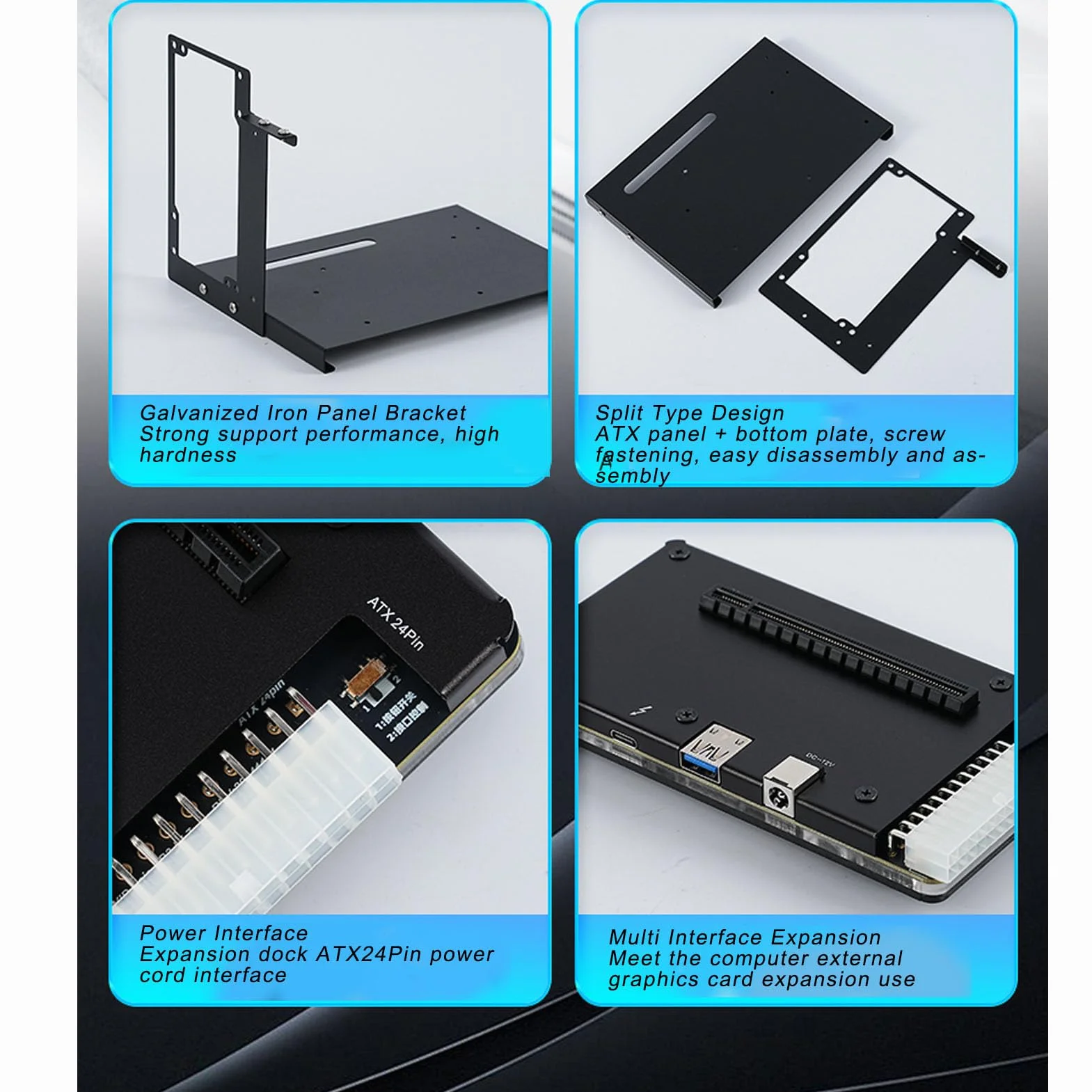 Luocute Stacja Dokująca Karty Graficznej, Zewnętrzna Stacja Dokująca GPU z Gniazdem PCIE 16X Interfejs ATX24Pin Kabel Danych 1 M Wspornik ATX