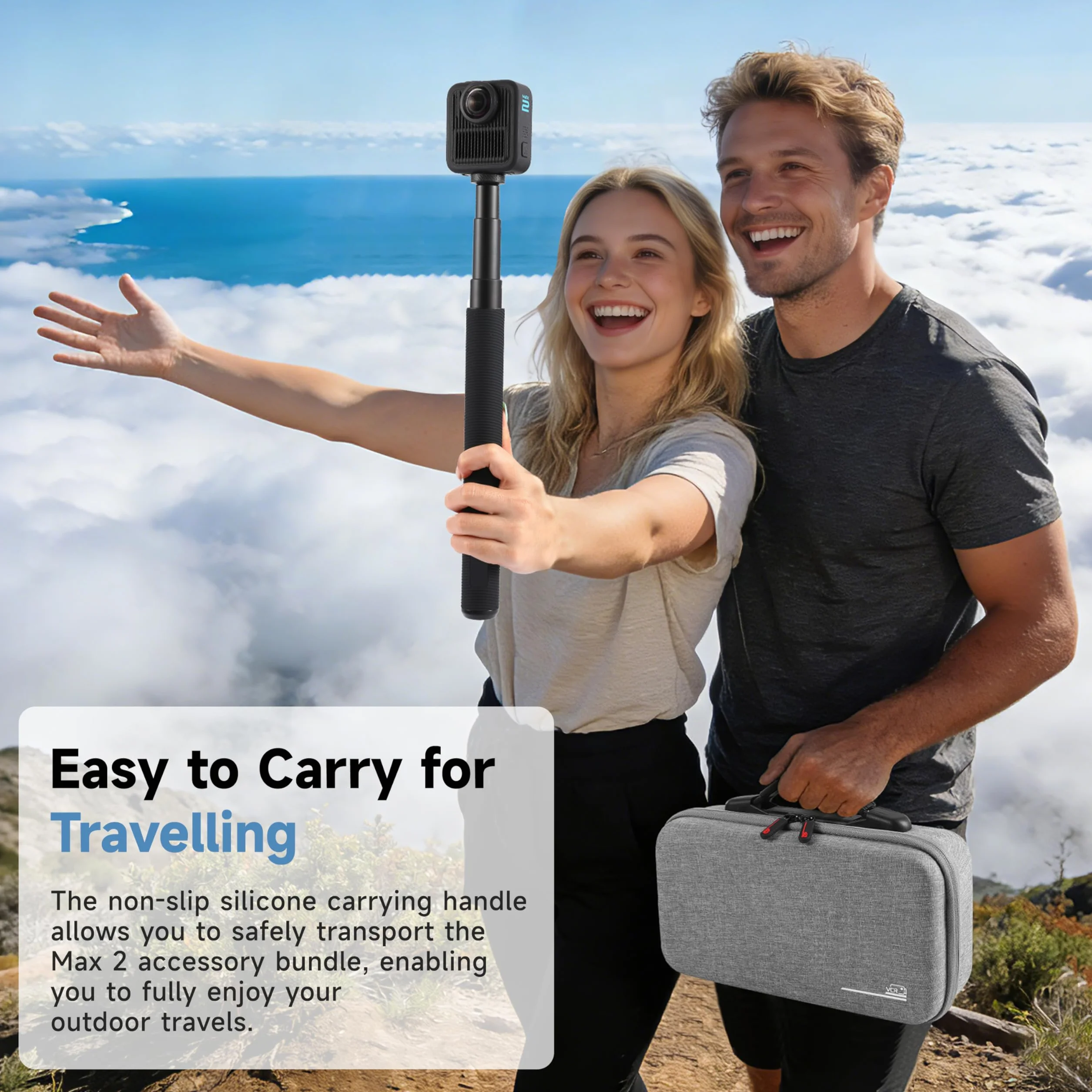 Max 2 etui do przechowywania akcesoriów podróżnych Gopro Max 2 | Nylon kompatybilny z Go pro Max 2 Storage Dual Battery Charger/4ft (1,2 m) drążek przedłużający z torbą siatkową