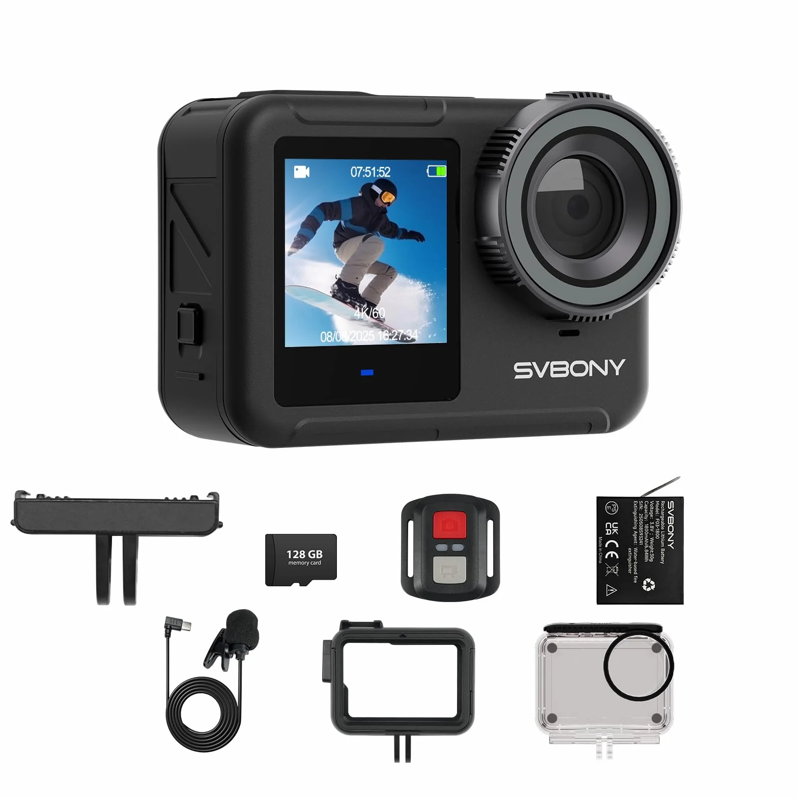 SVBONY SvGo3 Kamera sportowa 4K30FPS, wodoodporna obudowa, kamera podwodna 30M, podwójny ekran IPS, pilot zdalnego sterowania, podgląd w czasie rzeczywistym w aplikacji, bateria 1800 mAh, system antyw