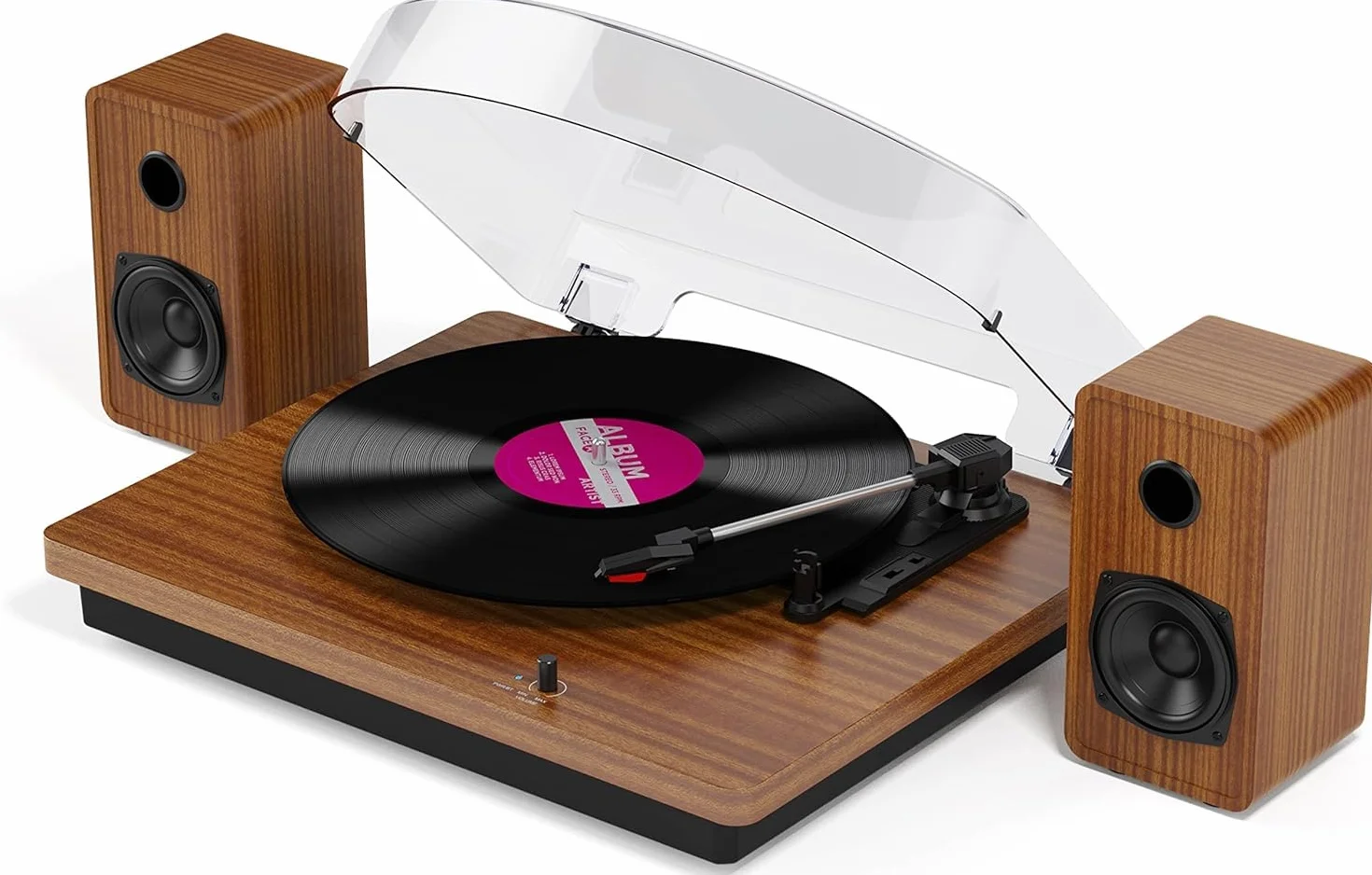 Gramofon winylowy Bluetooth z głośnikami stereo i USB, wyjście odtwarzacza na RCA, gramofon w kolorze drewna do rozrywki domowej