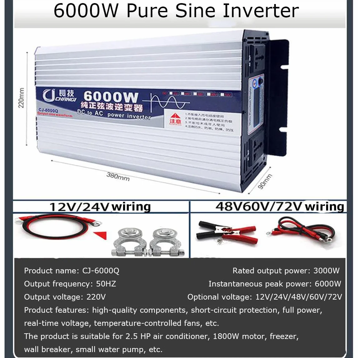 Przetwornica czystej fali sinusoidalnej 6000 W/8000 W/10000 W/12000 W Przetwornica napięcia DC 12V 24V 48V 60V 72V do 220V 230V Przetwornica prądu,6000W-12V