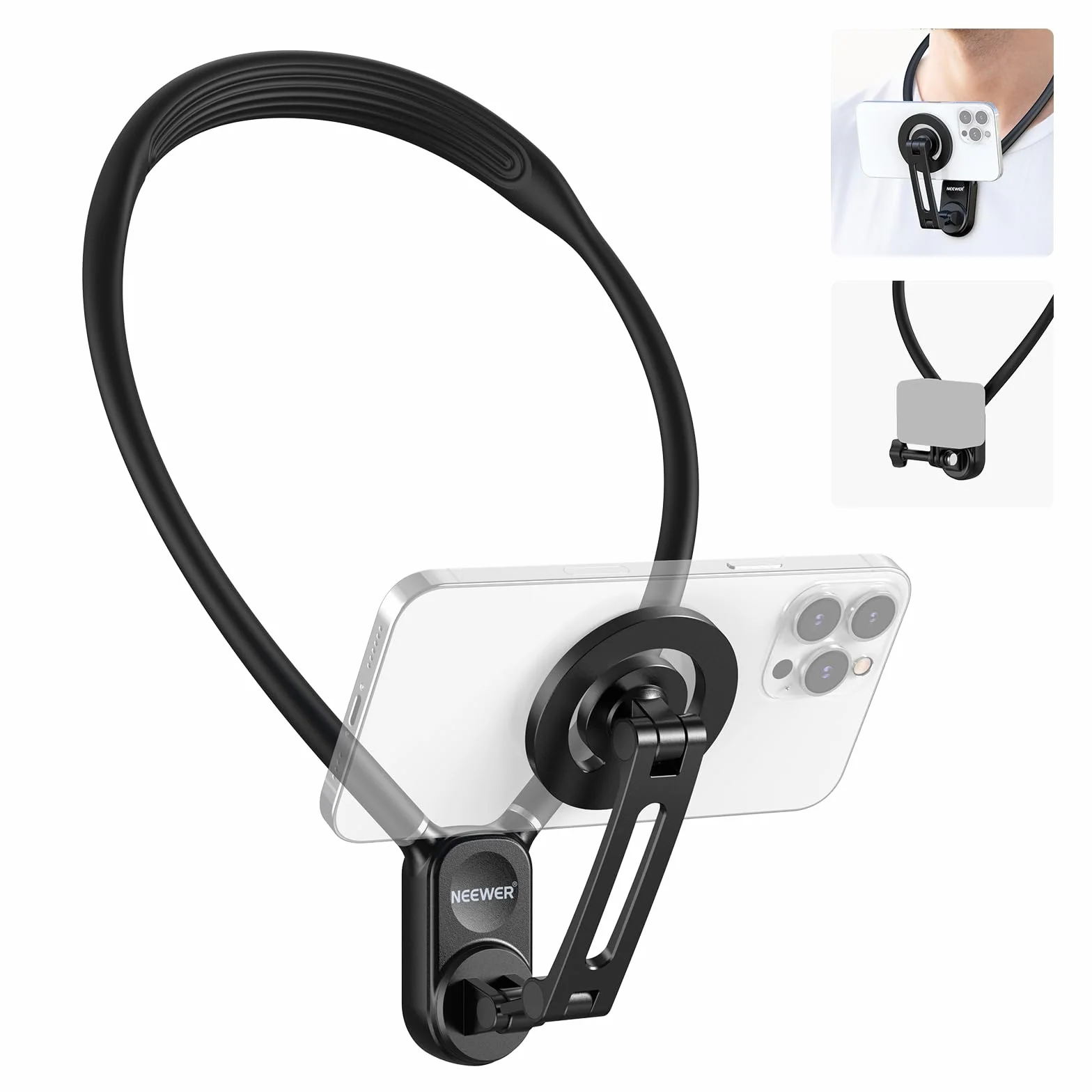 NEEWER Magnetyczny uchwyt na szyję, stojak na klatkę piersiową na szyję zestaw głośnomówiący kompatybilny z GoPro dji Insta360 iPhone 15 Android, uchwyt na telefon do wideo POV, GP16