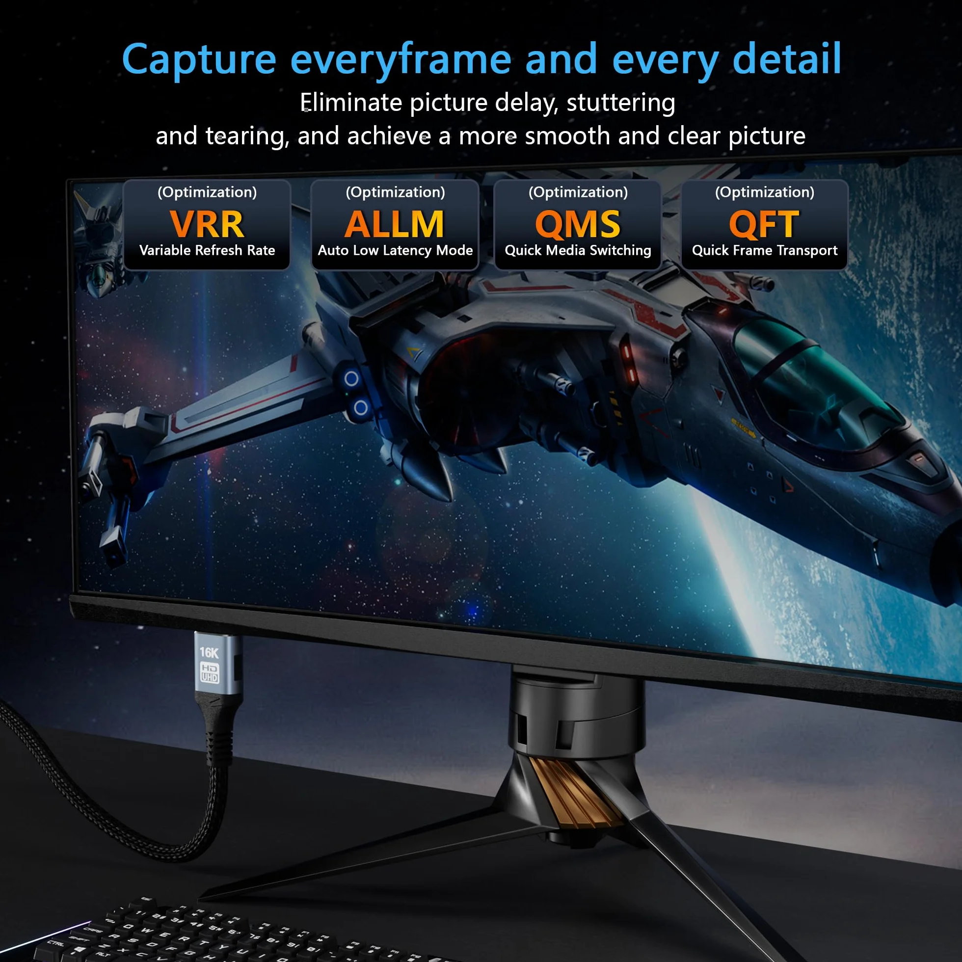CAKOBLE Kabel HDMI 2.2 | 96Gbps Ultra szybki kabel HDMI 16K, 8K, 4K@240Hz@480Hz | eARC, HDR10+, HDCP 2.3, Dolby | Kompatybilny z Soundbar, Komputerem gamingowym, HDTV, Monitor (2M+2M)