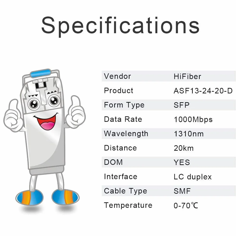 H!Fiber 2-pak 1,25 Gbps SFP Transceiver Single Mode Gigabit Mini GBIC Module 1000BASE-LX/LH Ubiquiti UF-SM-1G 1310 nm 20 km Dual LC