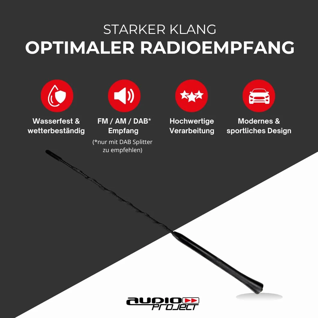 Audioproject A155 antena samochodowa na dach 40 cm do VW Golf 4 5 6 7 Lupo Polo 6R Audi Opel Ford Focus BMW Seat Skoda DAB
