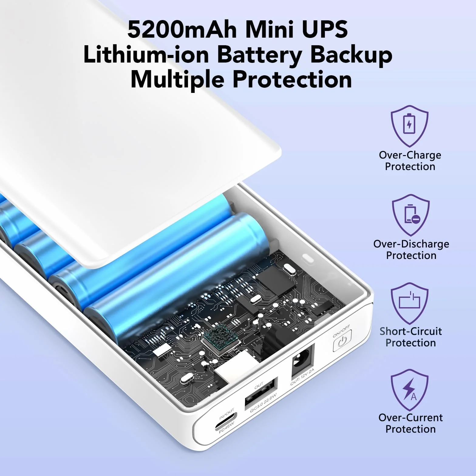 NASTIMA Power Bank 12 V 5200 mAh 56,16 Wh akumulator litowo-jonowy z wyjściem 12 V DC i 12 V 5 V USB-A QC3,0 45 W typu C potrójne wyjście do taśm LED, kamer CCTV, kamer, lornetek