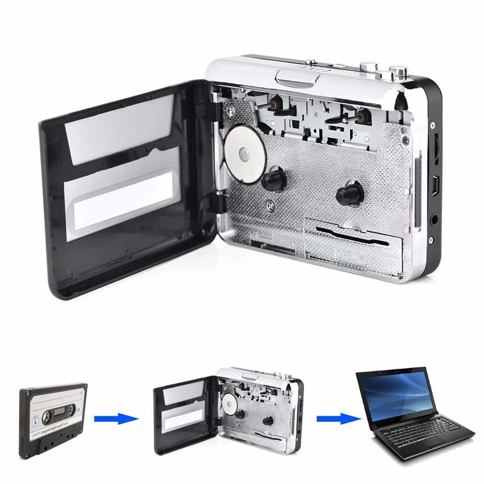 PUSOKEI Konwerter kasety na MP3 - odtwarzacz kasetowy USB kaseta taśma do PC MP3 CD Converter Capture, magnetofon kasetowy ze słuchawkami, łatwy w użyciu