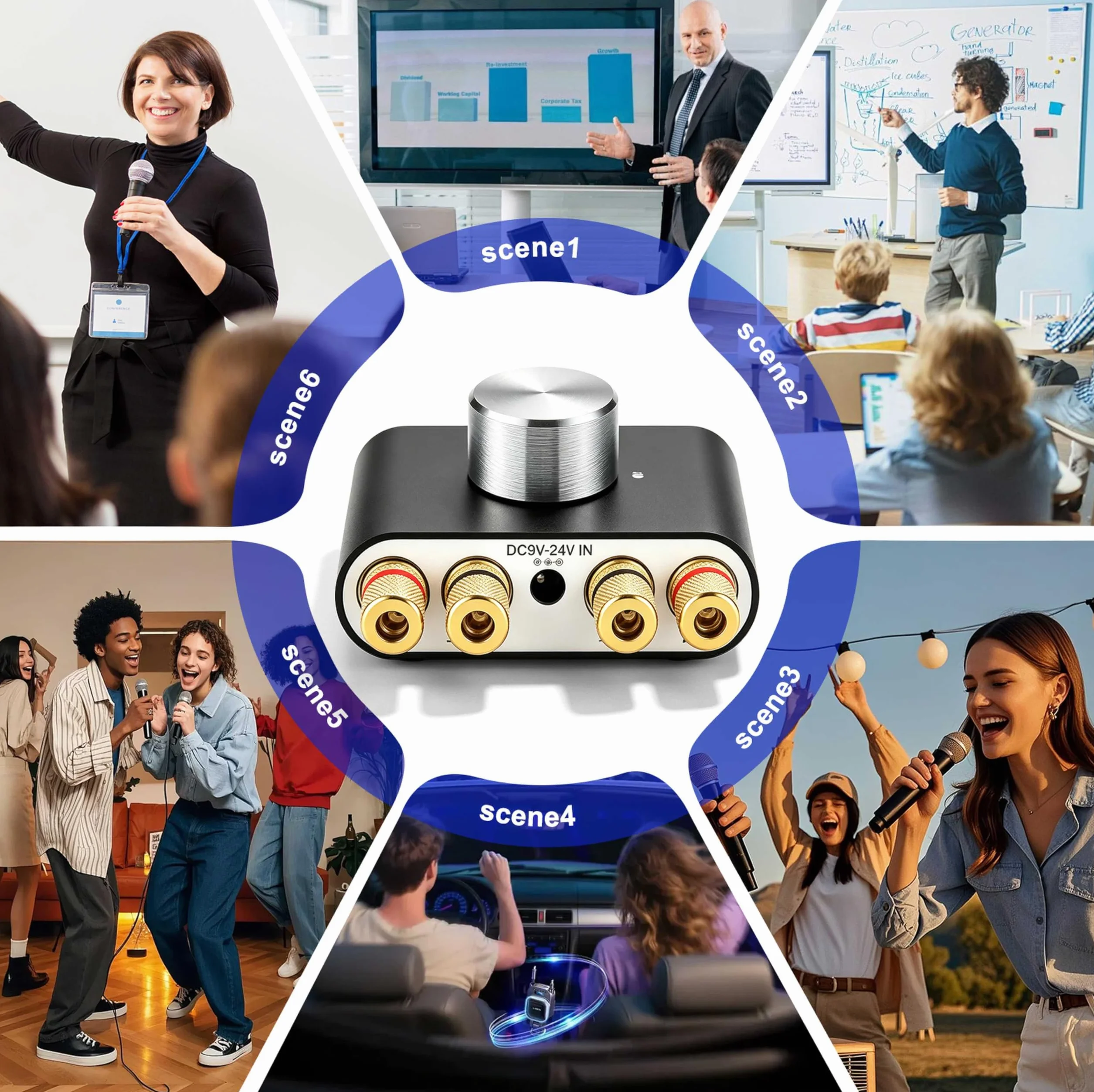 Mini wzmacniacz Bluetooth, 50W×2 HiFi stereofoniczny wzmacniacz, cyfrowy wzmacniacz mocy z zasilaczem do systemu audio do domu i biura, głośniki