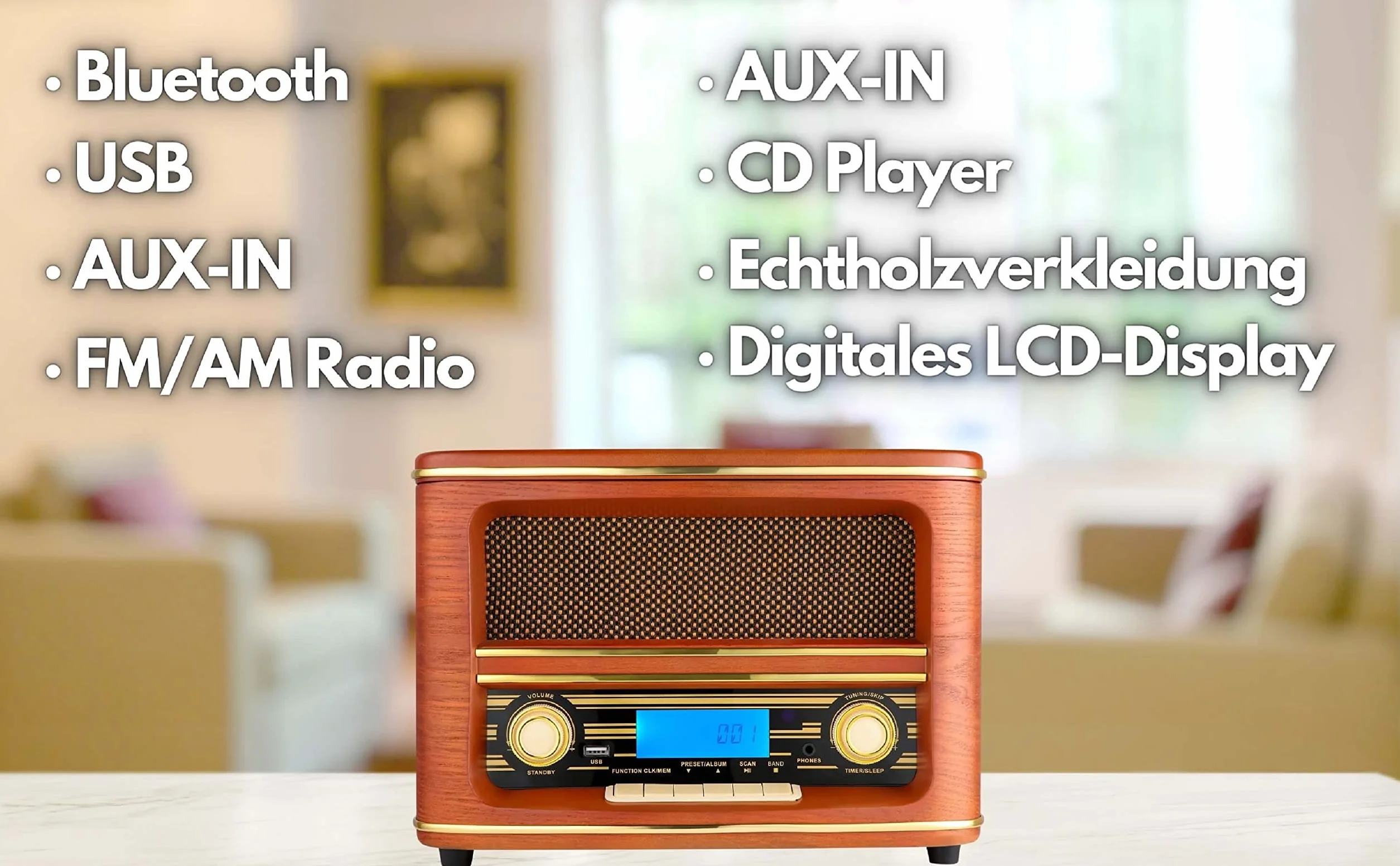 Nostalgia kompaktowy zestaw | Bluetooth | wyświetlacz LCD | retro radio drewniane z odtwarzaczem CD | USB | zestaw muzyczny w stylu retro | wieża stereo | pilot zdalnego sterowania | radio kuchenne |
