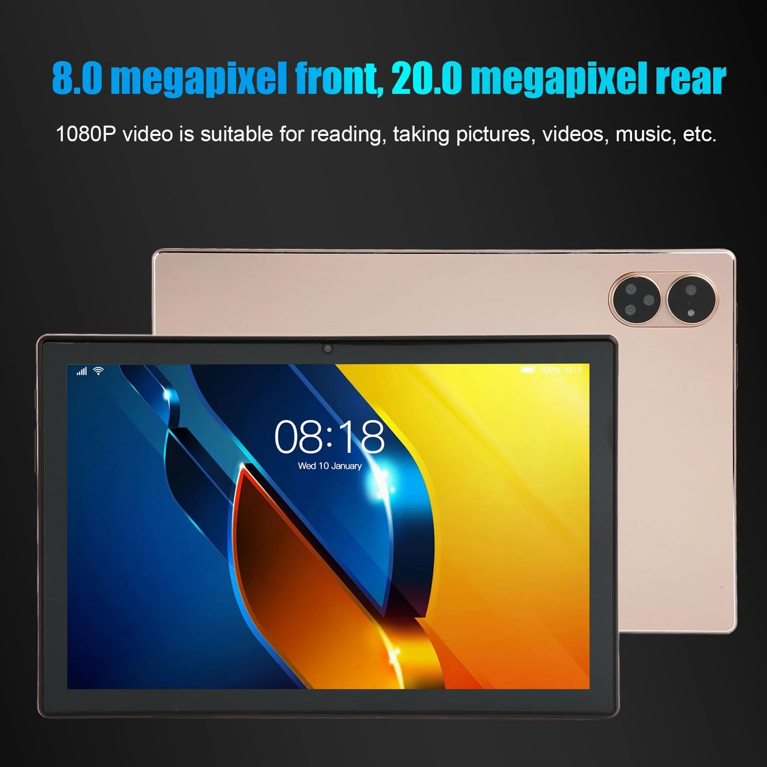 10-calowy tablet z pamięcią 6 GB 128 GB, ośmiordzeniowym procesorem CPU, dwuzakresowym Wi-Fi 2,4G 5G, 1920X1200p 800W 2000W, portem 8800mAh C, odpowiedni jako prezent edukacyjny dla dzieci(EU)