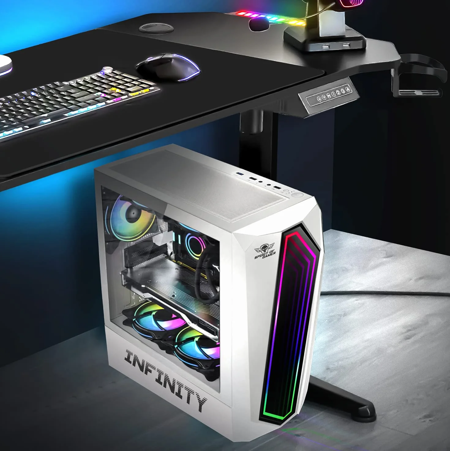 Spirit Of Gamer - Infinity Artic | Obudowa PC Gamer White RGB Medium ATX | Pusta wieża PC do gier ze ścianą boczną ze szkła hartowanego | Kompatybilny z ATX, mATX, ITX | 2 wentylatory PC 120 mm, w tym