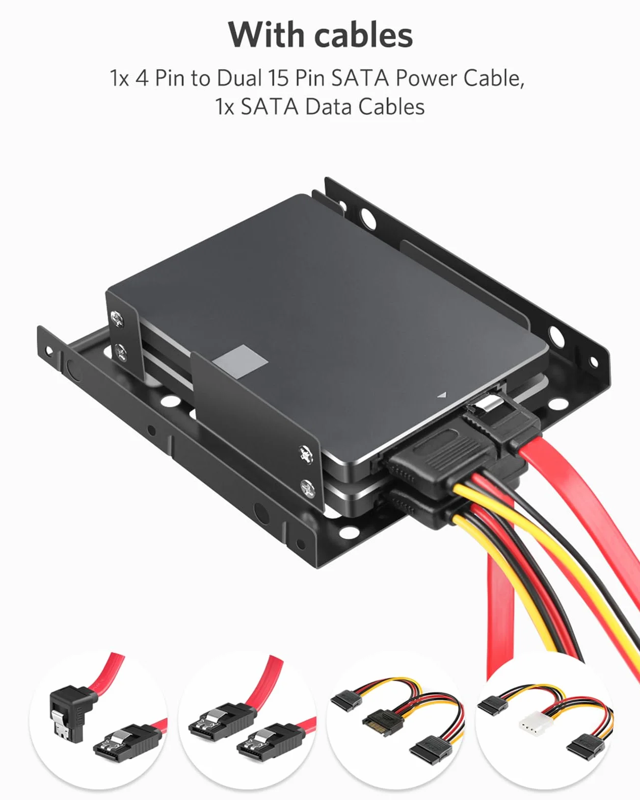 Inateck Ramka montażowa do dysku twardego 2,5" HDD/SSD, 2,5" na 3,5" wewnętrzny podwójny dysk twardy, obsługuje 1 lub 2 SSD/s, w zestawie akcesoria montażowe i kabel SATA 3