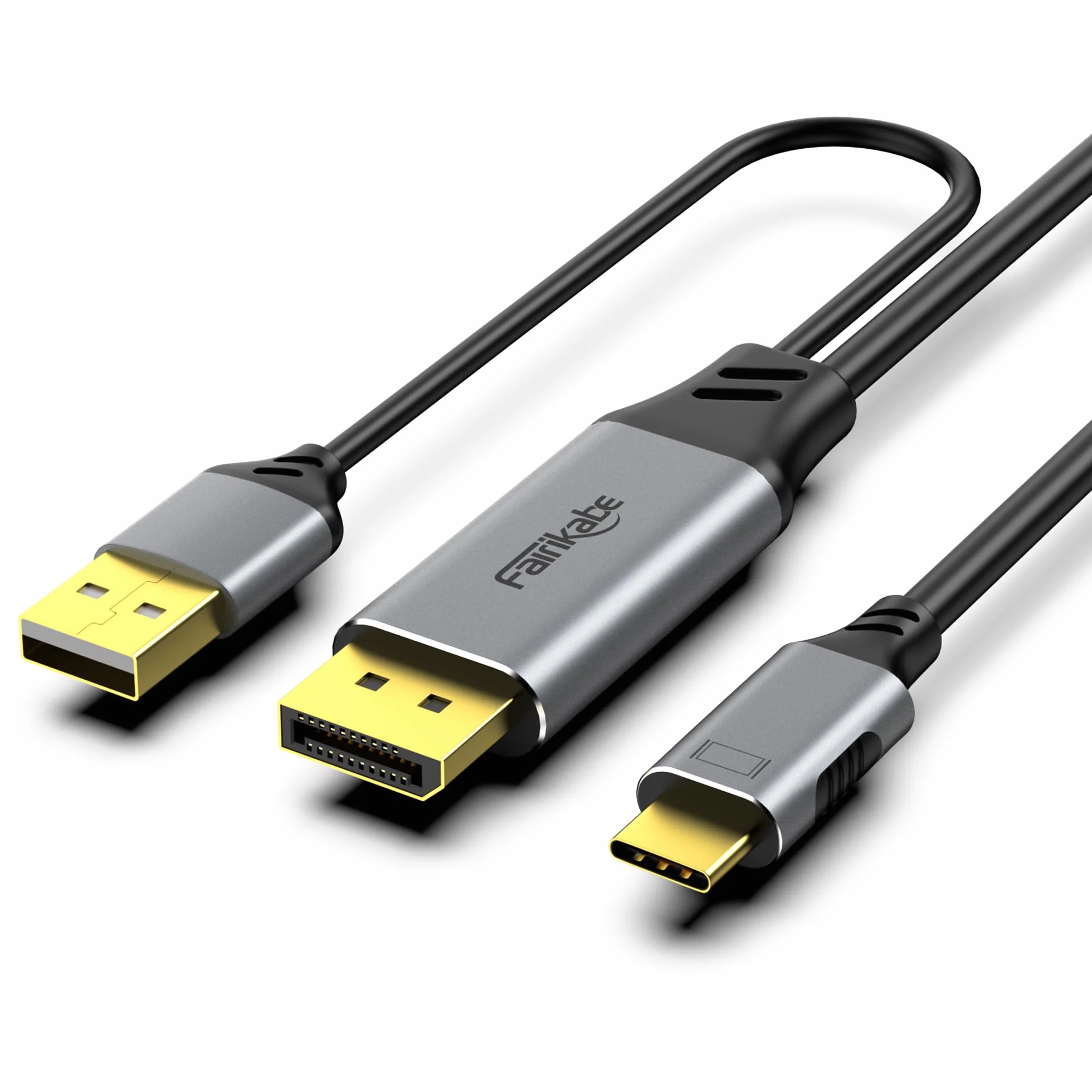 fairikabe DisplayPort do USB-C 4K60Hz 2m, jednokierunkowy DP do źródła USB-C (wtyczka do wtyczki), kompatybilny z przenośnym monitorem dotykowym, MacBook Pro/Air i iMac