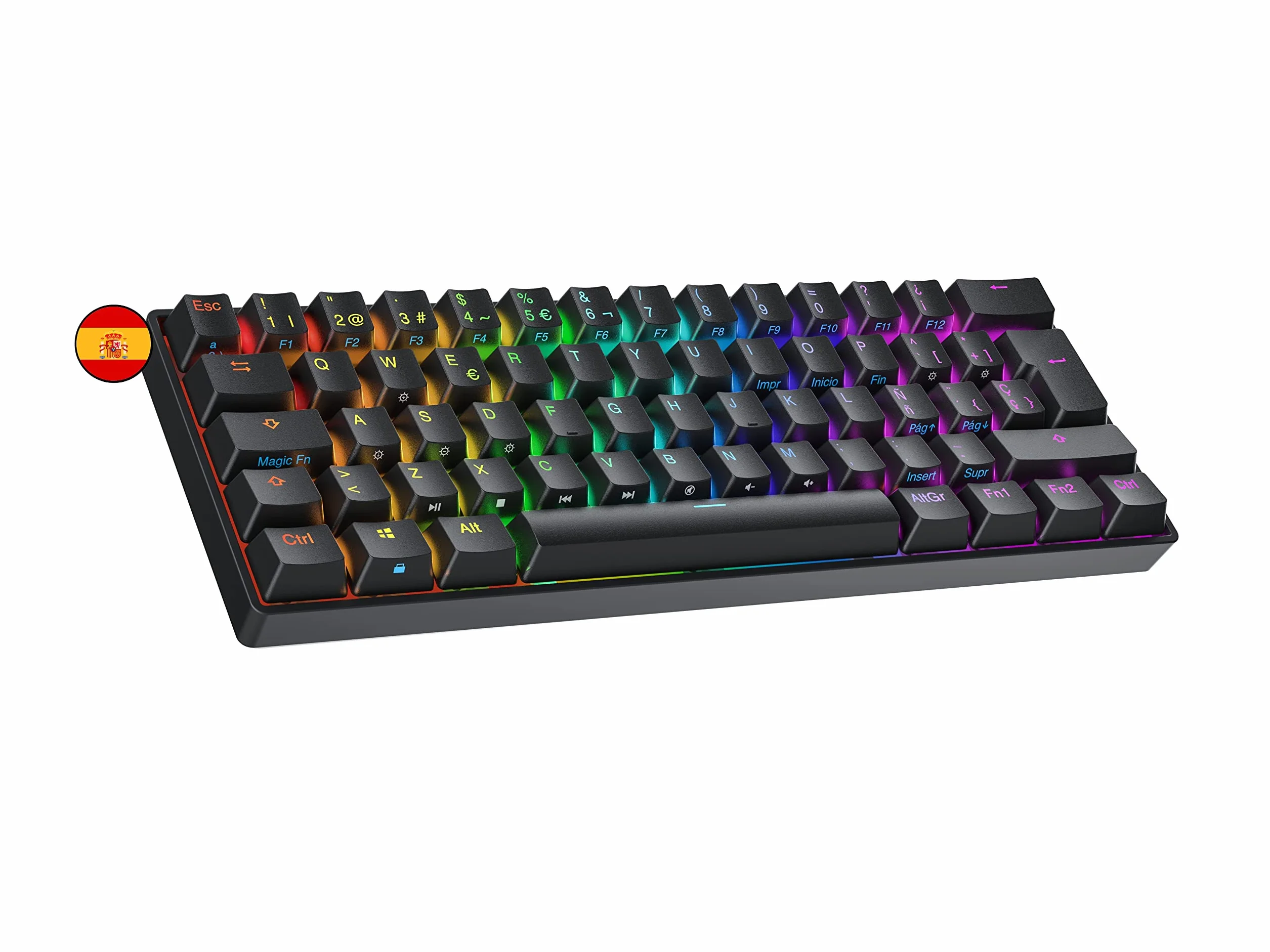 Ranked N60 Nova 60%| Mechaniczna Klawiatura do Gier | 62 Klawiszy Podświetlenia RGB | PC/MAC Gamer | Układ hiszpański QWERTY ISO ES (Czarny, Gateron Blue)