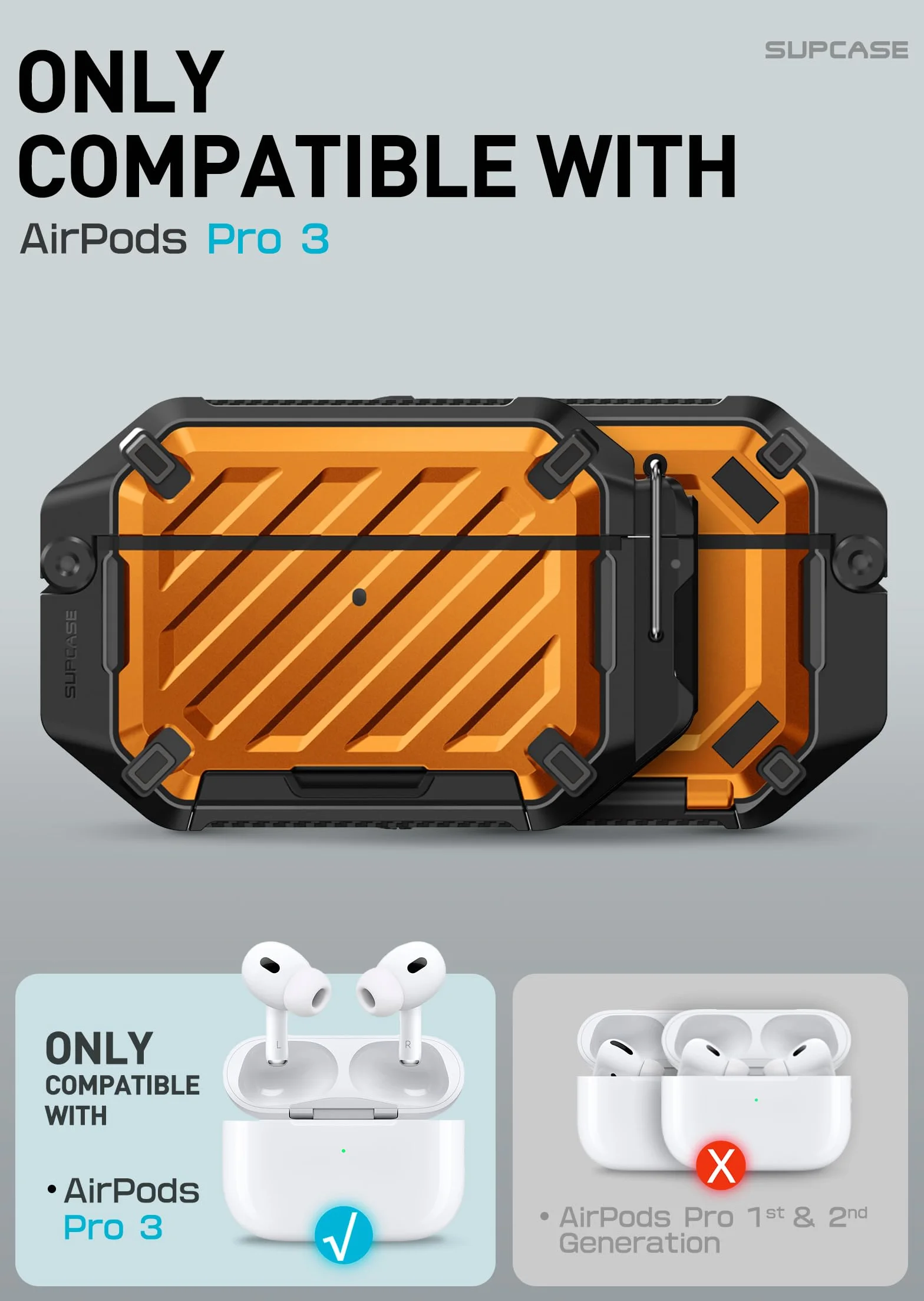 SUPCASE Etui do AirPods Pro 3 (wersja 2025) z zamkiem i karabińczykiem (Unicorn Beetle Pro), [wodoodporność IP68] [ochrona klasy wojskowej] [obsługuje bezprzewodowe ładowanie] twarda obudowa (koralowa