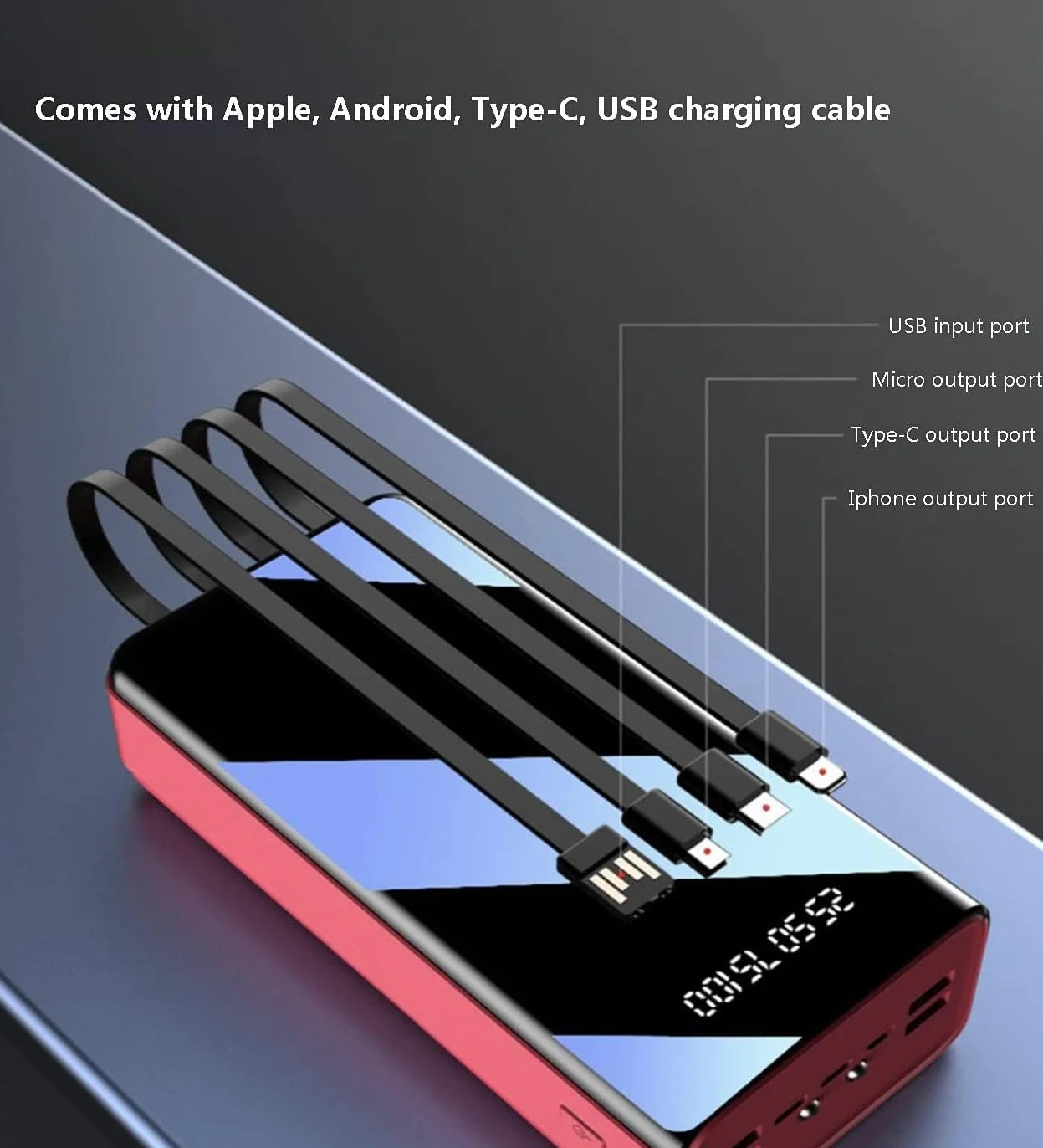 Przenośna ładowarka Power Bank 50000mAh ogromna pojemność akumulator wbudowany kabel ładujący może ładować 7 urządzeń jednocześnie do smartfonów, tabletów, konsol do gier (czerwony)