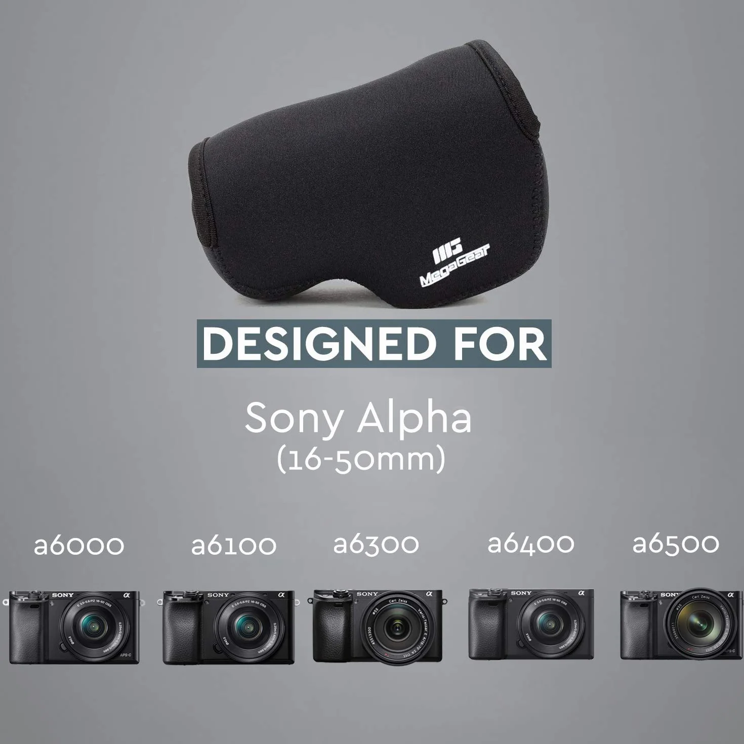 MegaGear - Ultralekki Neoprenowy Futerał na Aparat Kompatybilny z Sony Alpha A6100, A6400, A6500, A6300, A6000 (16-50 mm) - Czarny, uniwersalny, MG063, Pojedynczy