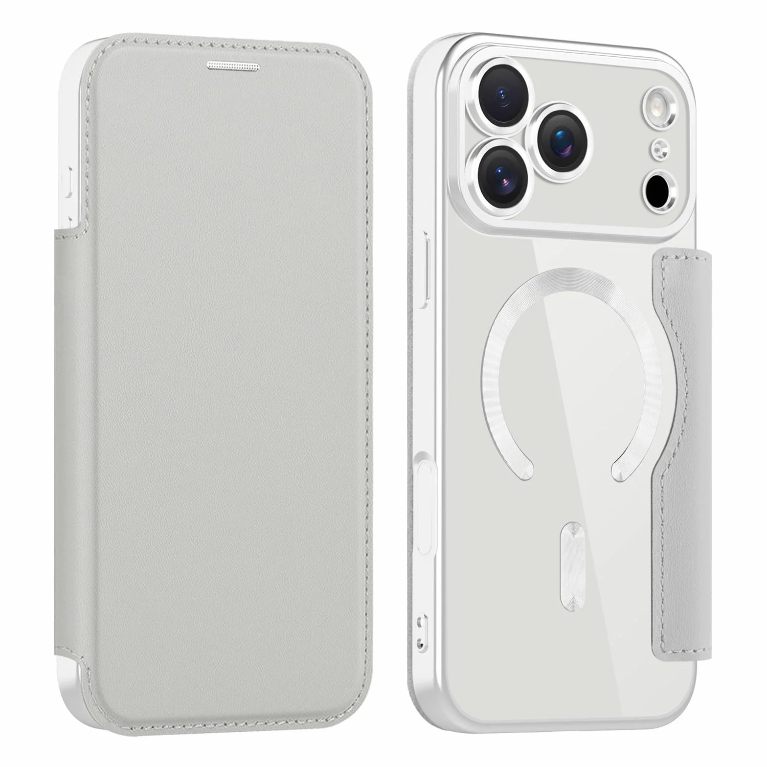 Generic etui kompatybilne z iPhone 13 Pro Max Kolor: (szary) Wysokiej jakości skórzane twarde silikonowe etui magnetyczne z klapką