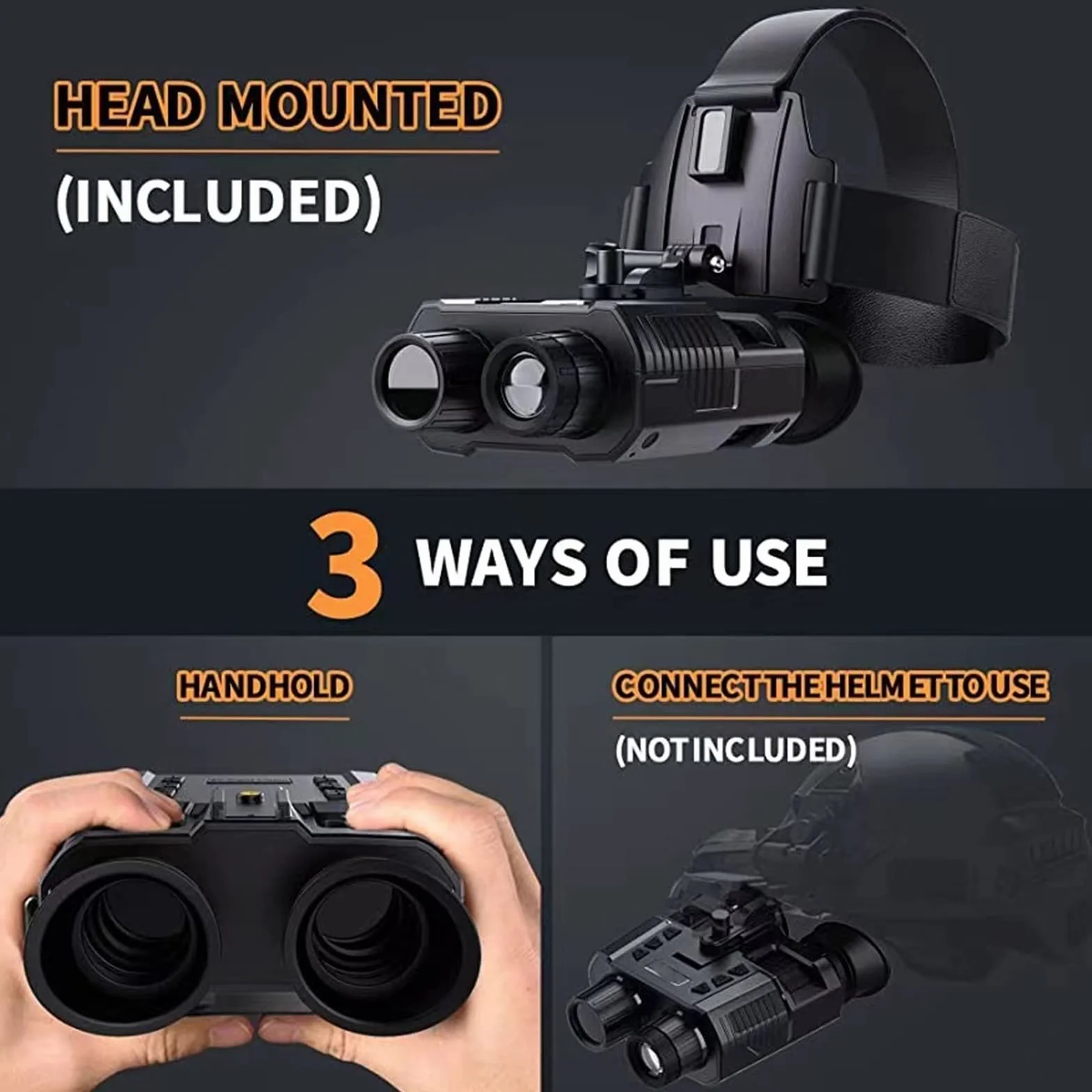 Wizja Nocna, Kask 4K NV8000 & Lornetka noktowizyjna Head M-ili-tary Tactical Night Vision Cyfrowe gogle Urządzenie Camping Polowanie z mocowaniem(Head Version)
