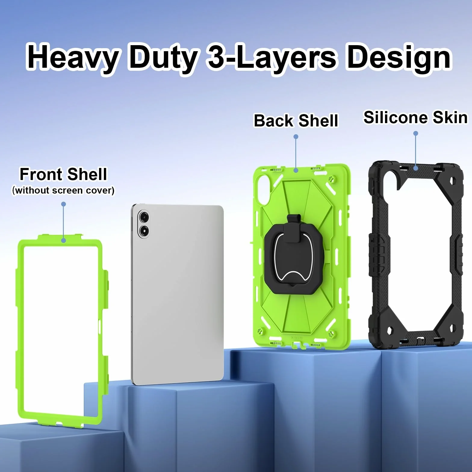 Etui do Xiaomi Redmi Pad 2 Pro 12,1 cala model 2025, wytrzymała, odporna na wstrząsy osłona, etui ochronne W 360 obrotowa podpórka + pasek na rękę + pasek na ramię (czarny + zielony 2)