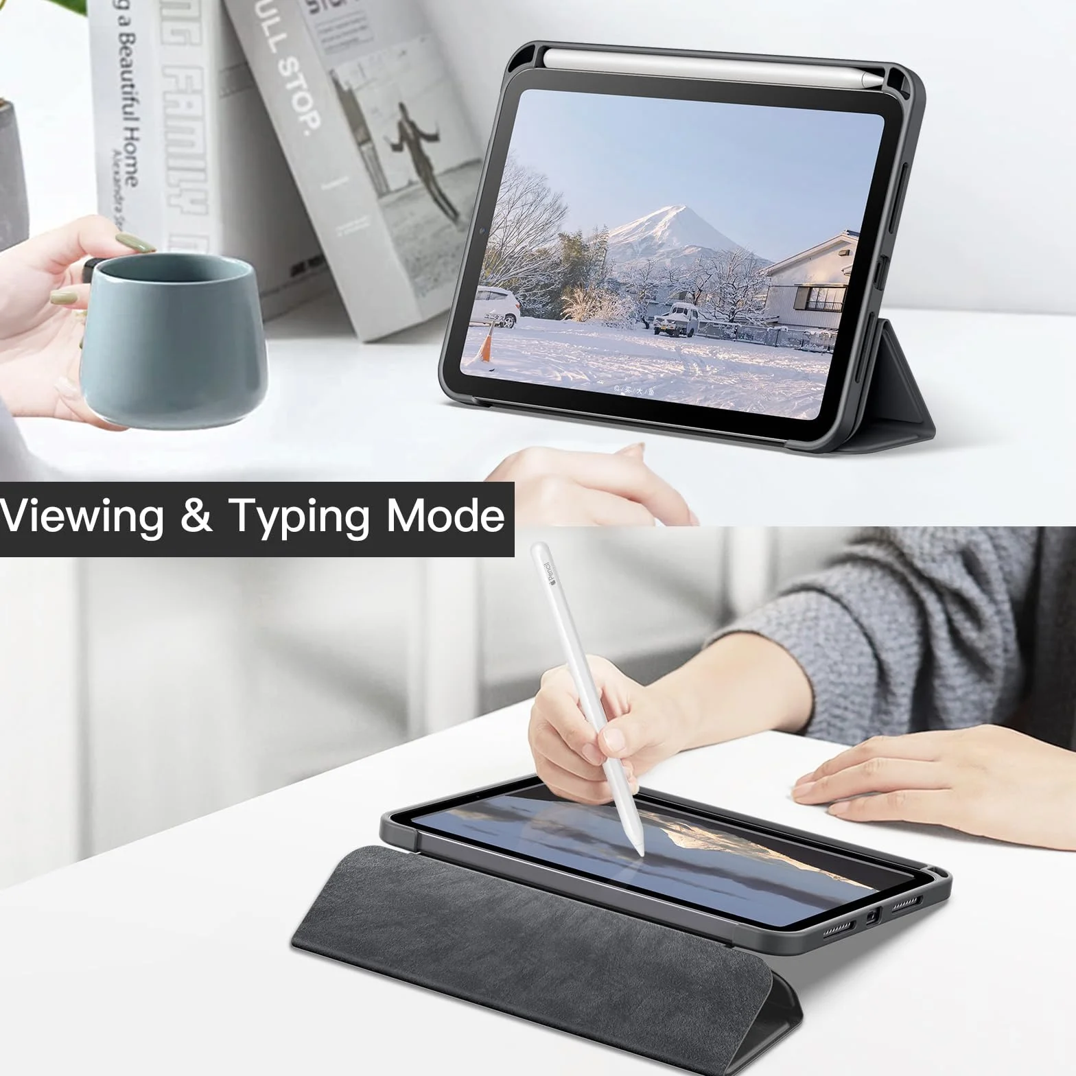 JETech Etui dla iPad mini (A17 Pro, Model 2024, 7. Gen) / mini 6 (Model 2021, 6. Gen) z Pencil Uchwyt, Wyczyść Przezroczysty Tył Obudowa Podstawkę Obudowa Tabletu Case (Gwiezdna Szarość)
