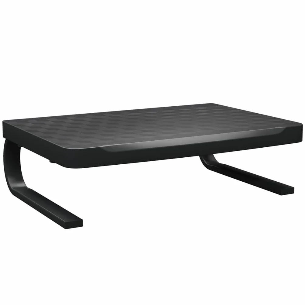 Stojak na monitor czarny 37 x 28 x 11,5 cm wykonany z HIPS, minimalistyczna nakładka na biurko do monitora i urządzeń multimedialnych, miejsce do przechowywania pod podstawką na klawiaturę i