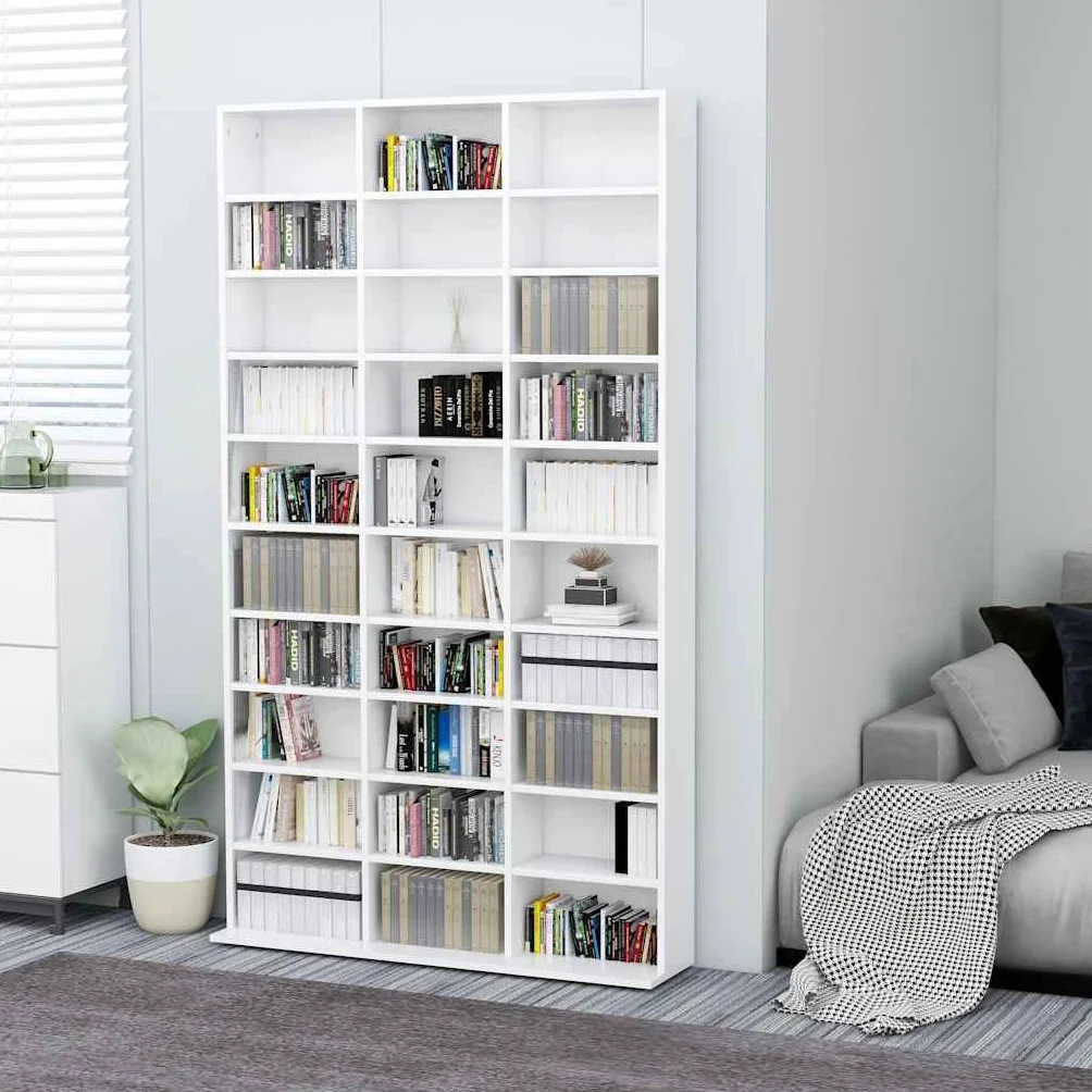 Hothingwell Szafka na płyty CD, biała, 102 x 23 x 177,5 cm, drewno inżynieryjne, półka na płyty CD 30 przegródek, schowek na płyty i akcesoria, szafka do przechowywania do salonu, biura, sypialni