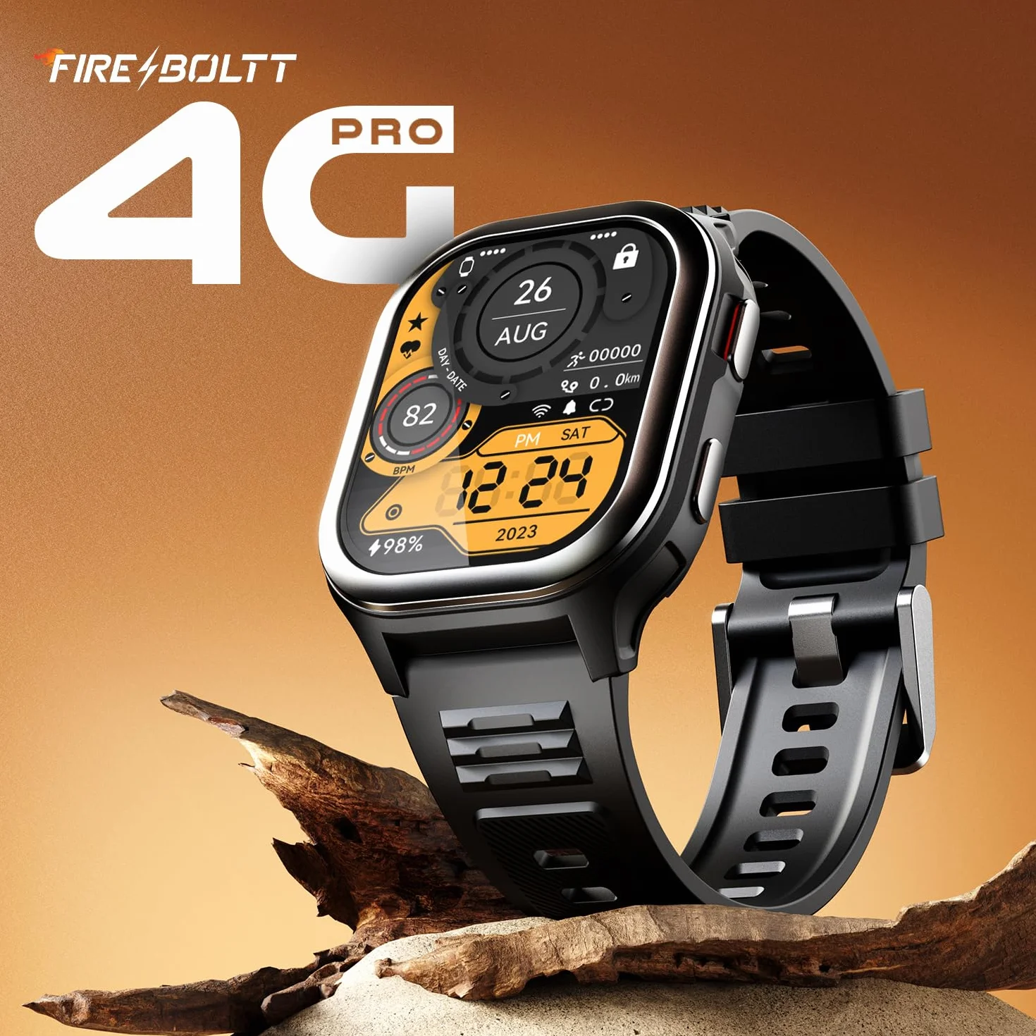 Fire-Boltt 4G Pro Volte Calling Smart Watch - wyświetlacz TFT 5.1 cm, 4G Nano-SIM GPS, Health Suite, tryby sportowe, bateria 400 mAh (czarny)