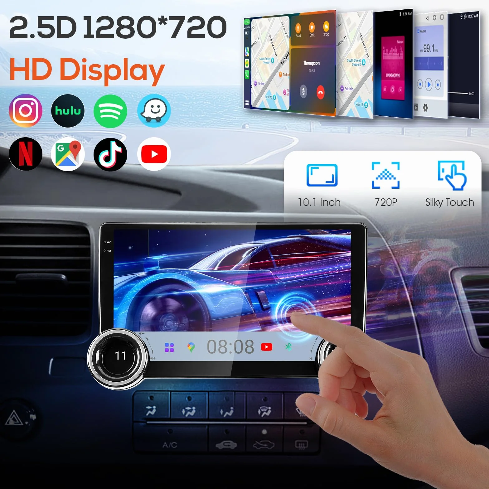 Haudio 10,1-calowy odtwarzacz samochodowy z bezprzewodowym CarPlay i Android Auto, 2 DIN radio samochodowe Bluetooth z kamerą cofania, połączenie lustrzane, asystent głosowy, AM/RDS/FM, pasuje do