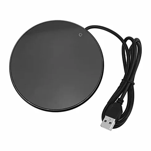 Inteligentny Podgrzewacz USB do Kubków z Przełącznikiem Dotykowym, Czarny, dla Kubków z Płaskim Dnem, Średnica 10,3 cm