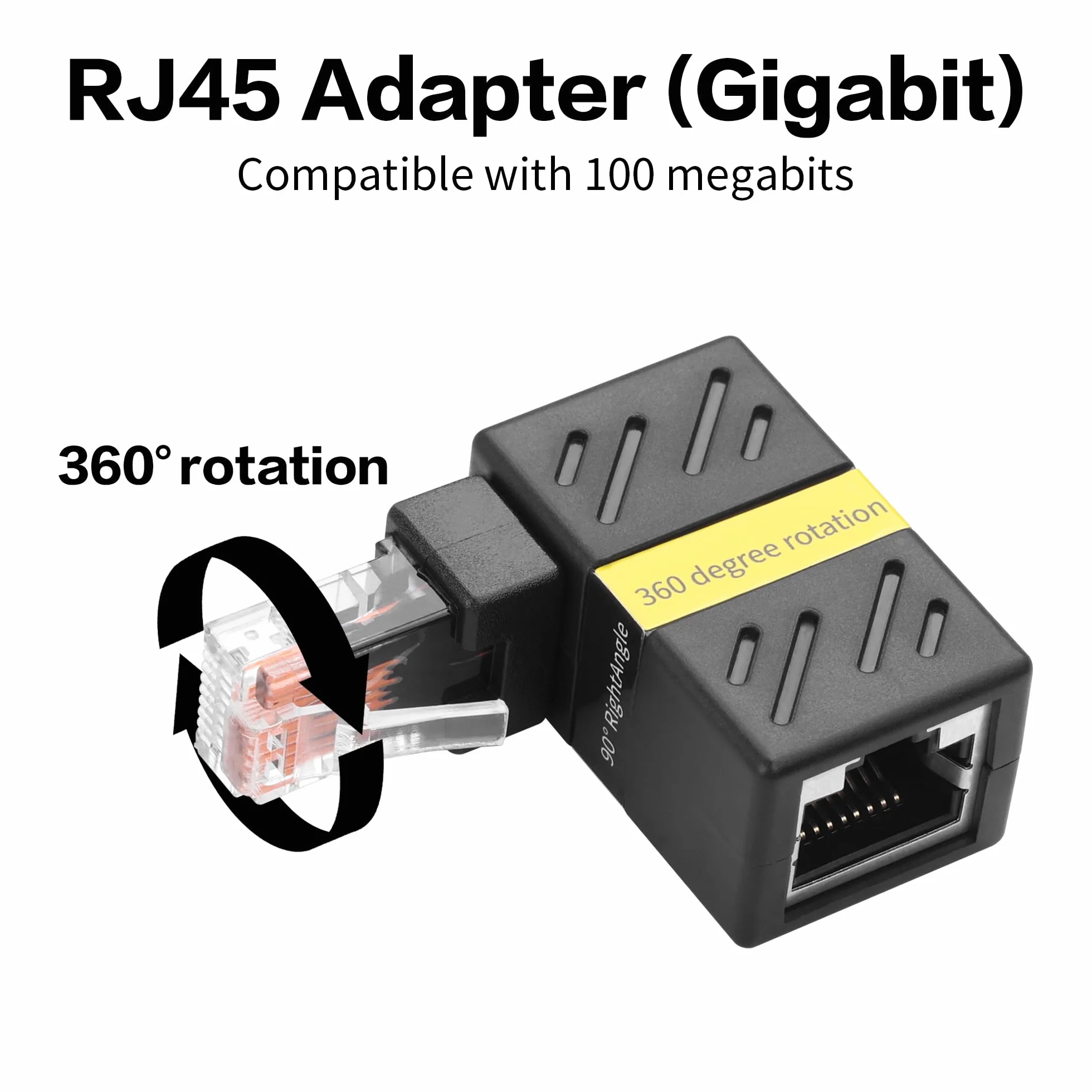 YAODHAOD Adapter Ethernet 360 stopni Gigabit 90 stopni, obrotowy adapter RJ45 8P8C 1000 Mbps CAT5-CAT6 adapter przedłużający do sieci LAN Ethernet